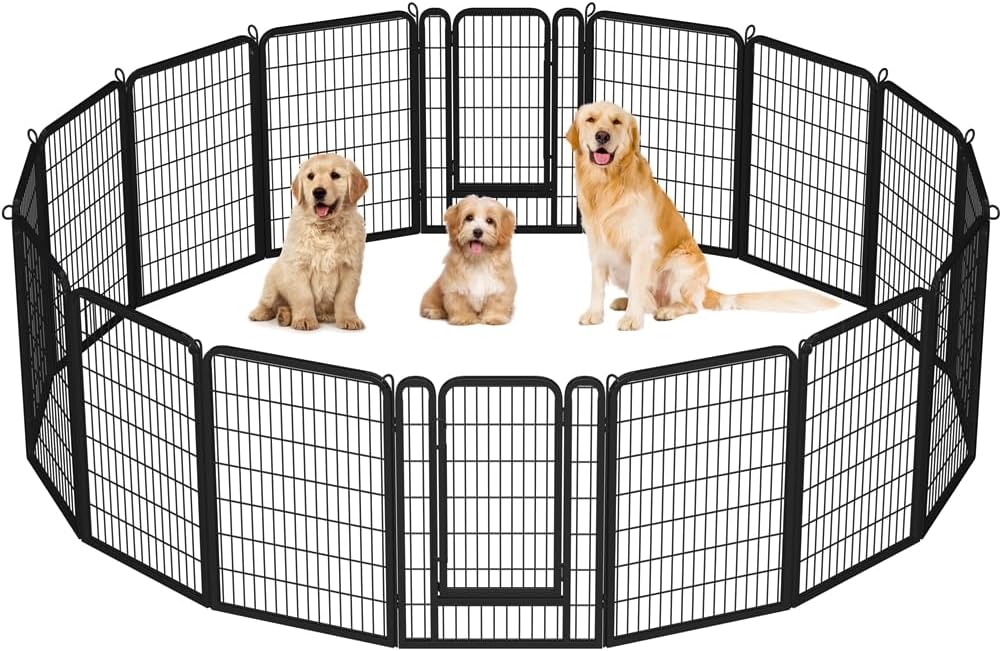 Yaheetech Dog Playpen Outdoor, 24 inch 16 Panels Dog Pen Indoor Heavy Duty Puppy Exercise Pen Metal Pet Fence for RV Camping/Yard/Garden