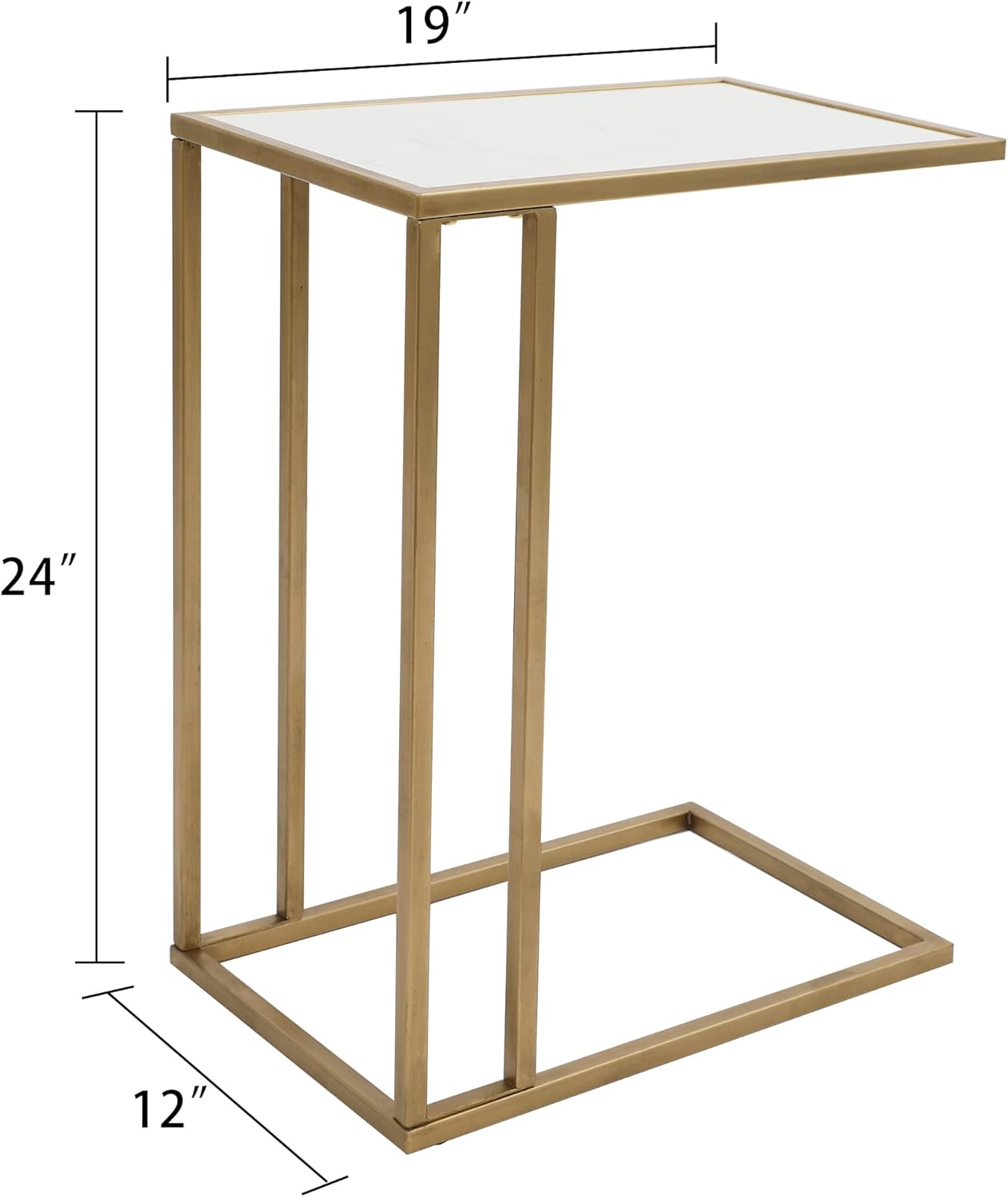 Marble Side Couch Table Gold Rectangle Tables for Small Spaces Coffee Table, Modern Accent Tables Narrow End Table for Living Room, Bedroom Slide Under Sofa Tables - 19" L x 12" W x 24" H