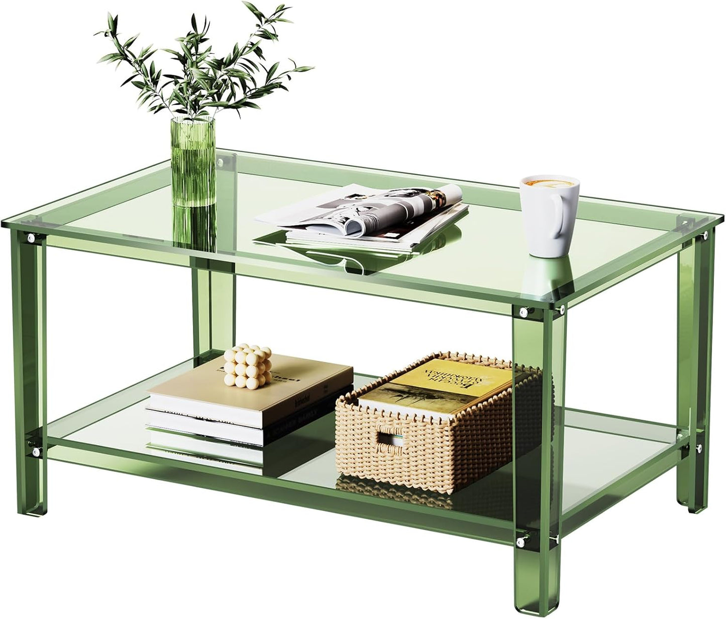 Acrylic Coffee Table with Storage Shelf,Rectangle Living Room 2-Tier Center Table for Small Spaces (Rectangle, Pink, Nomal)
