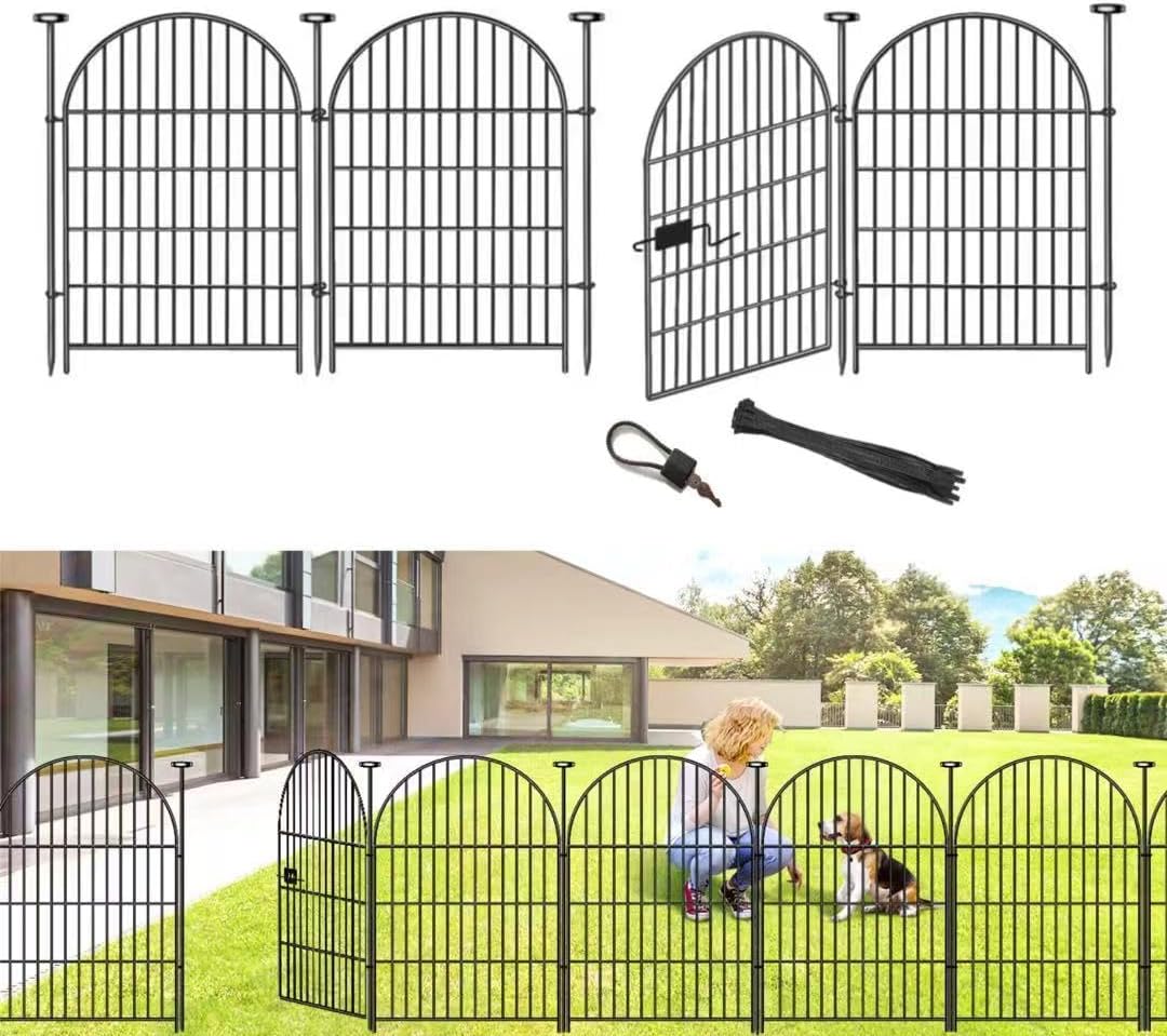 ADAVIN Garden Fence Animal Barrier with Gate 32 in(H)×35 Ft(L) 16 Panels,Rustproof Metal Wire Tall Fencing Border for Dogs Rabbits,Outdoor no dig pet Fences,Black Flower Edging for Yard,Arched
