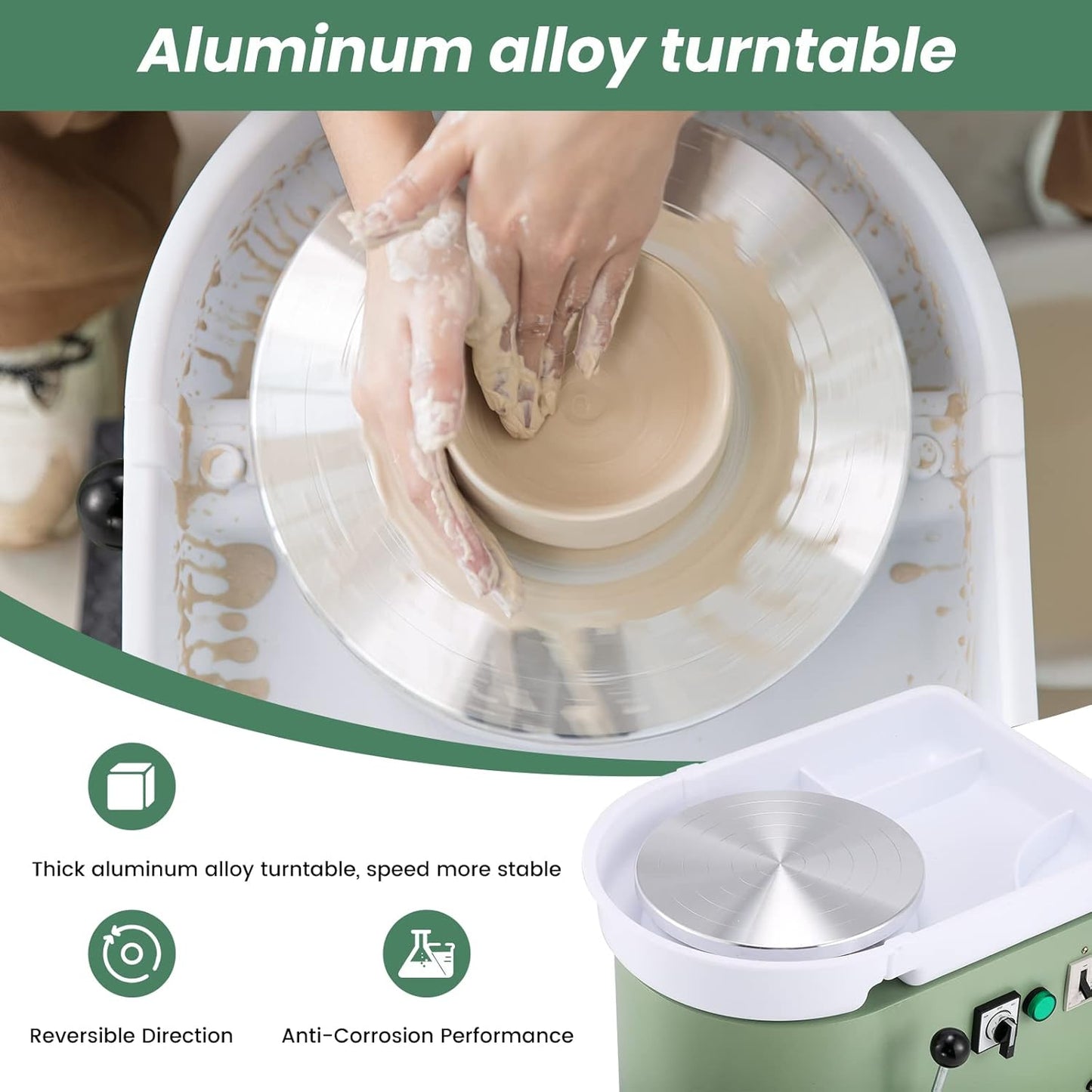 Huanyu Pottery Wheel Ceramic Machine 10" with Foot Pedal, Electric Pottery Machine with Detachable Basin for Beginner Potters Adults