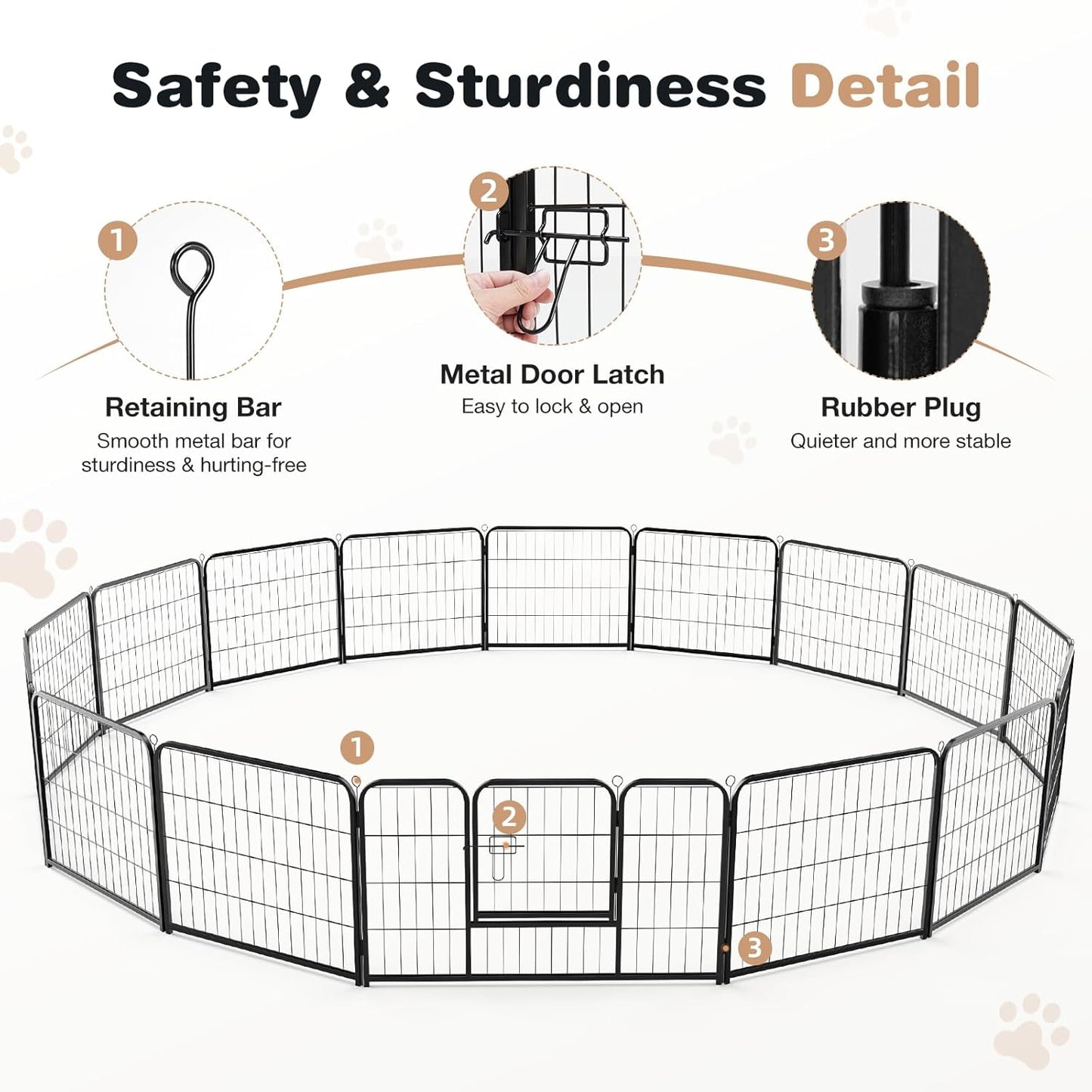SMUG Heavy-Duty Iron Dog Playpen – 16 Panels 24” Durable, Rust-Resistant Pet Fence for Indoor & Outdoor Use, Secure & Spacious Pet Play Area for Dogs, Puppies & Small Animals