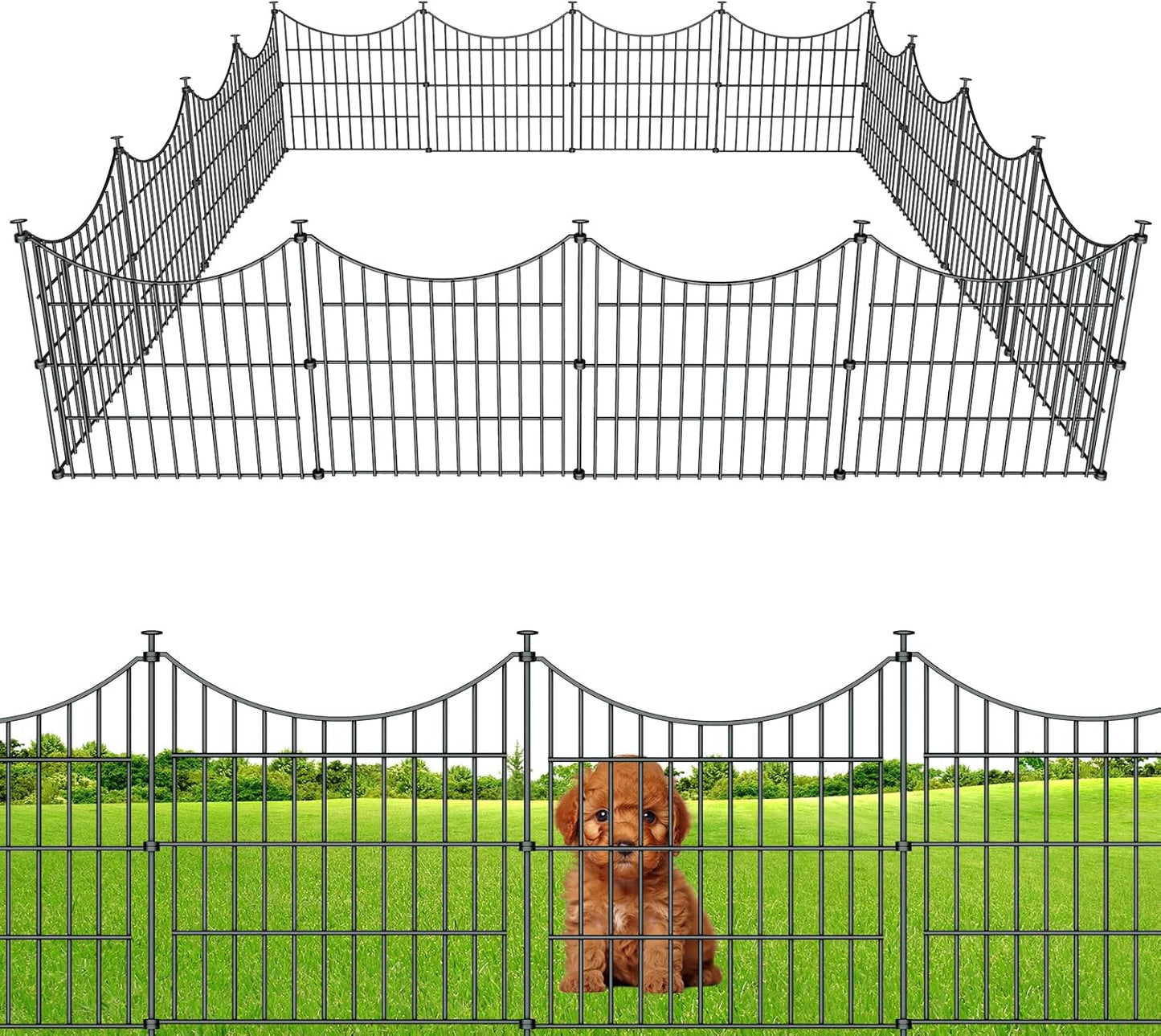10 Panels Garden Fence Dog Fence Outdoor for Yard, 32in H x 23.6ft L Rustproof Metal Fencing with Ground Stakes | No Dig Animal Proof Containment for Pets/Rabbits | Durable Patio Security Panels
