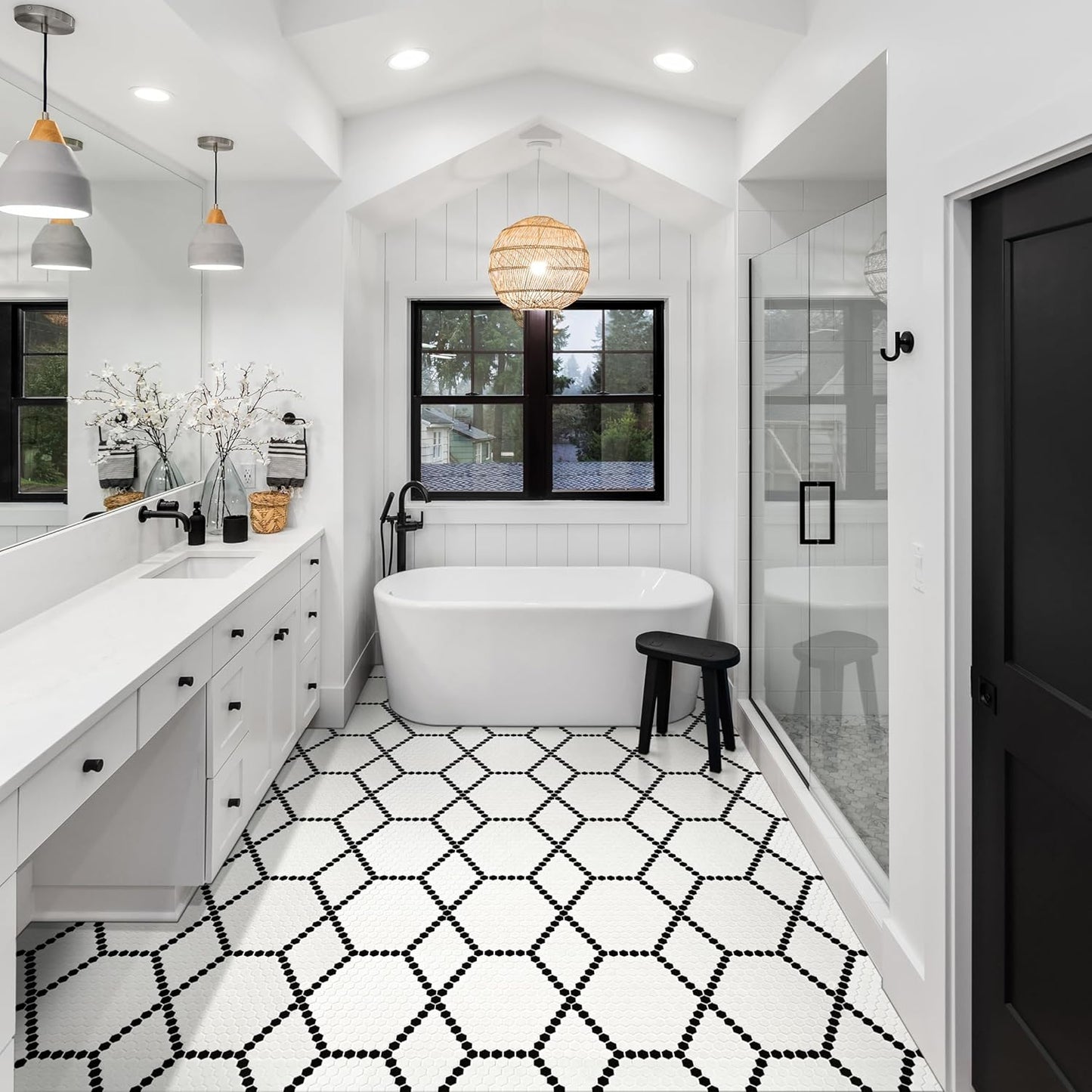 MSI White and Black 12 in. x 12 in. Hive Pattern Matte Porcelain Tile for Kitchen Backsplash, Floor and Wall Tiles, Shower Wall Mosaic