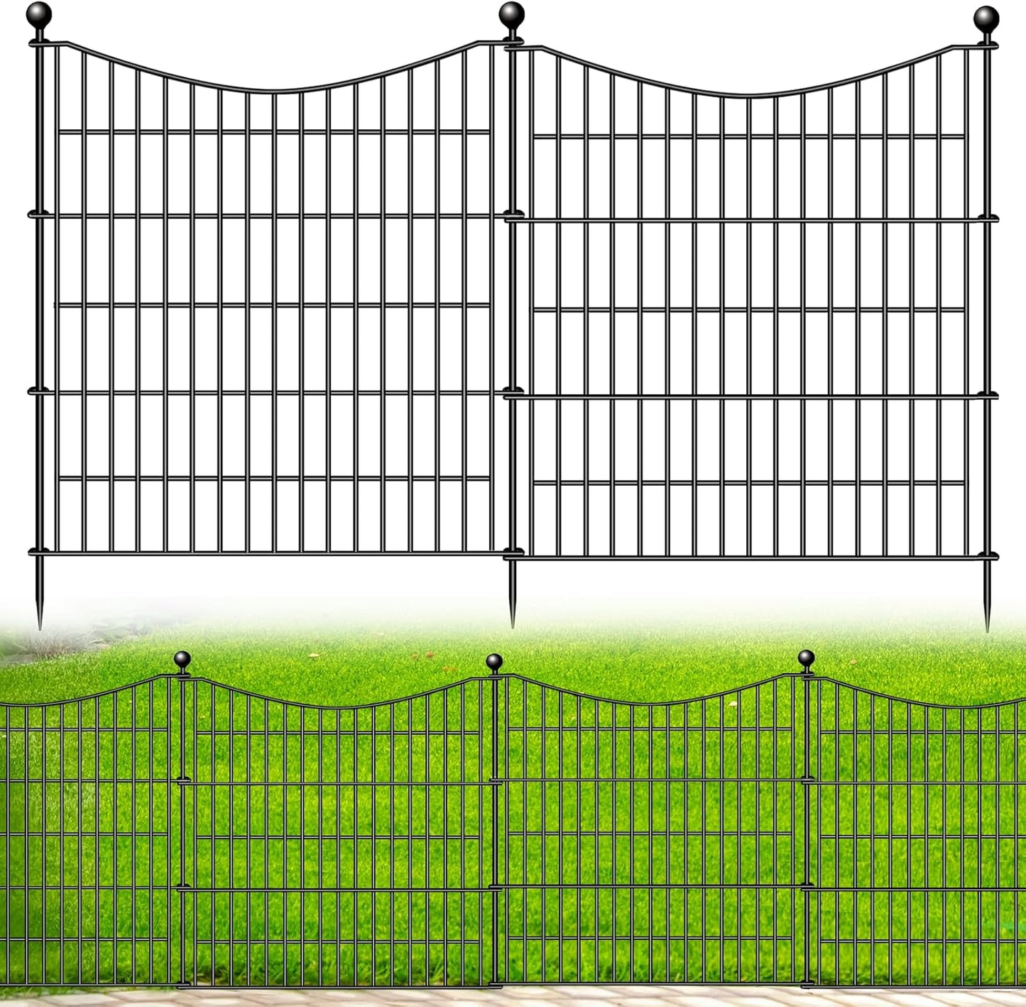 10 Panels Decorative Garden Fence with Gate, 32 in(H) X 23.6 ft(L) No Dig Dog Fence Animal Barrier Outdoor for Yard, Rustproof Metal Garden Edging and Borders, Temporary Fencing Stakes