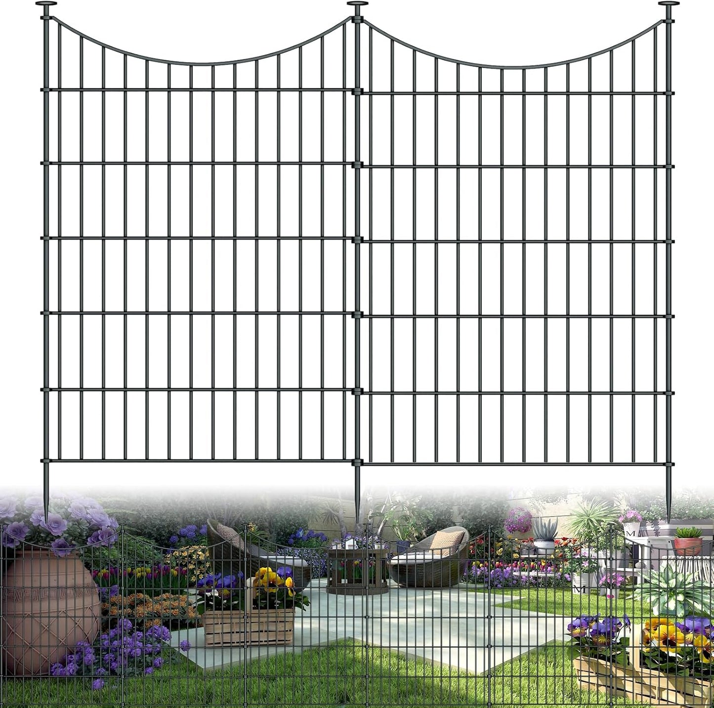 10 Panels Garden Fence Dog Fence Outdoor for Yard, 32in H x 23.6ft L Rustproof Metal Fencing with Ground Stakes | No Dig Animal Proof Containment for Pets/Rabbits | Durable Patio Security Panels