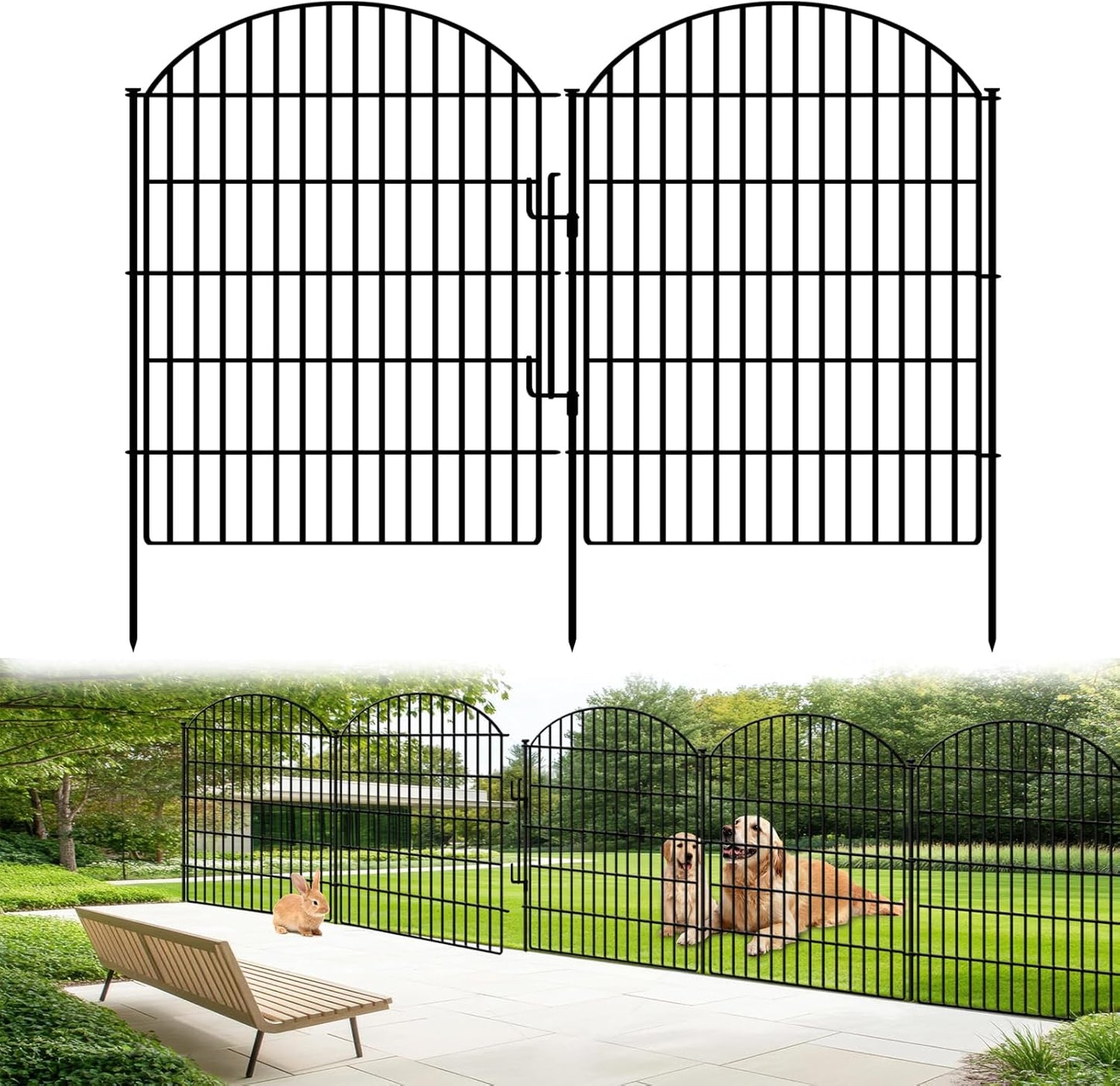 10 Panels No Dig Decorative Outdoor Garden Fence for Yard, 33in (H) x 21.92ft (L) Animal Barrier Fencing Rustproof Metal Panel Border for Dog, Rabbits Patio Camping Temporary Ground Stakes