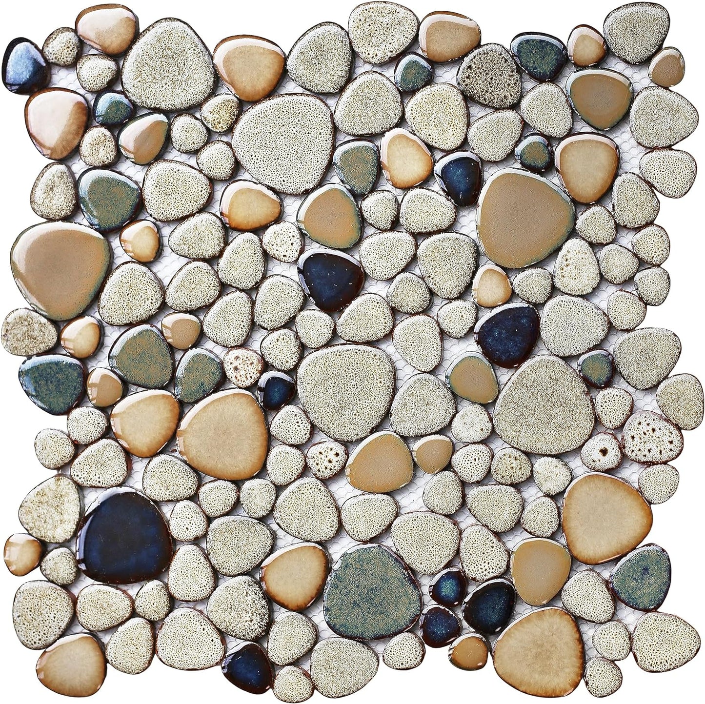 Pebble Tiles 5 Sheets, Aqua Teal Blue Mosaic Tiles for Accent Wall Backsplash, Pebble Tile for Bathroom Shower Floor