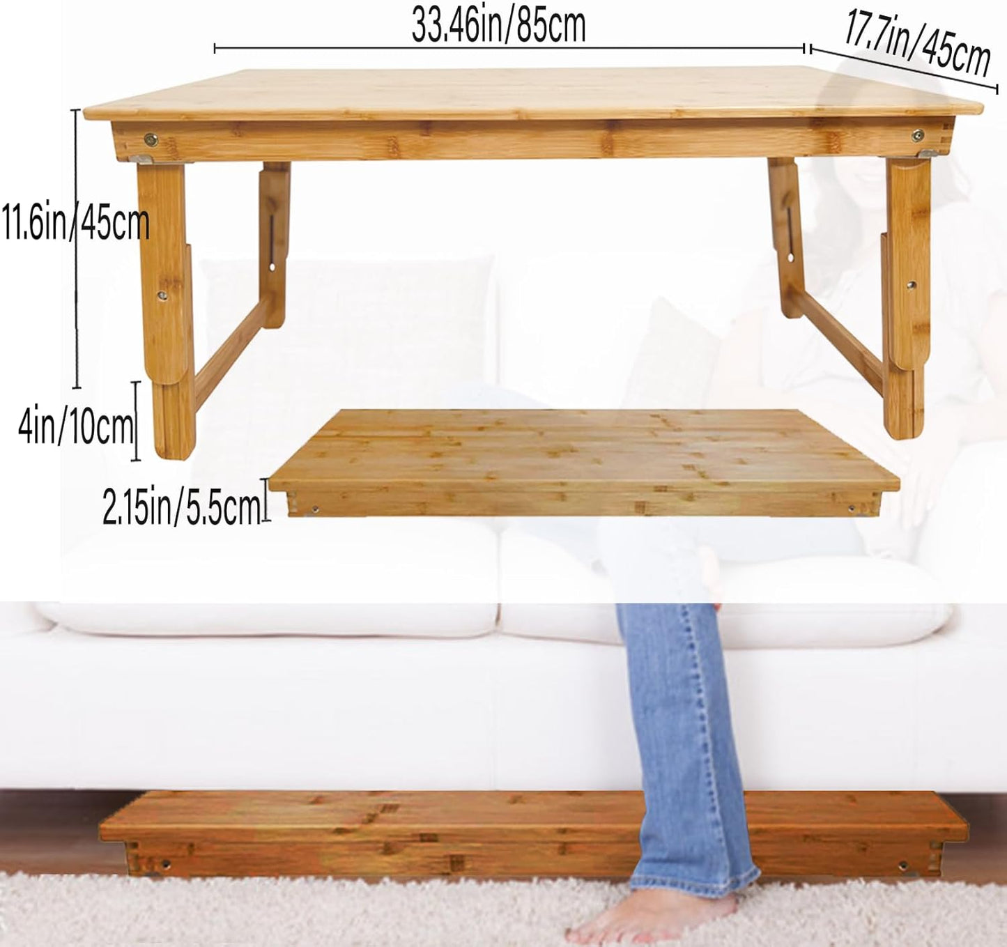 Bamboo Coffee Table Foldable,Low Floor Dining Table Collapsible Oriental Folding Table for Living Room Small Spaces Picnic Table Ground Portable Table,Floor Desk for Adults,33.5Lx17.7Wx5.7H