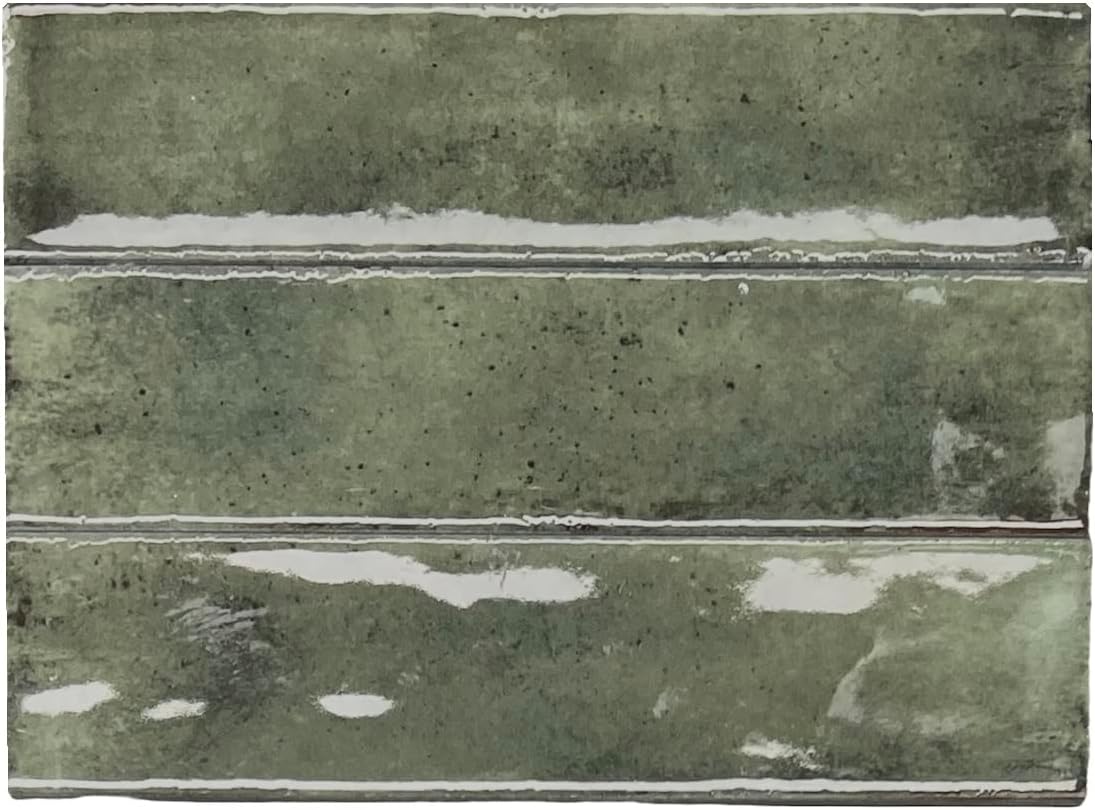 Tenedos Scandiano Handmade Glossy 2.5x10 Subway Porcelain Wall Tile backsplash for Kitchen, Bathroom Shower, Accent Decor, Fireplace (Dark Green, Box of 50 Pieces) (8 Square feet)