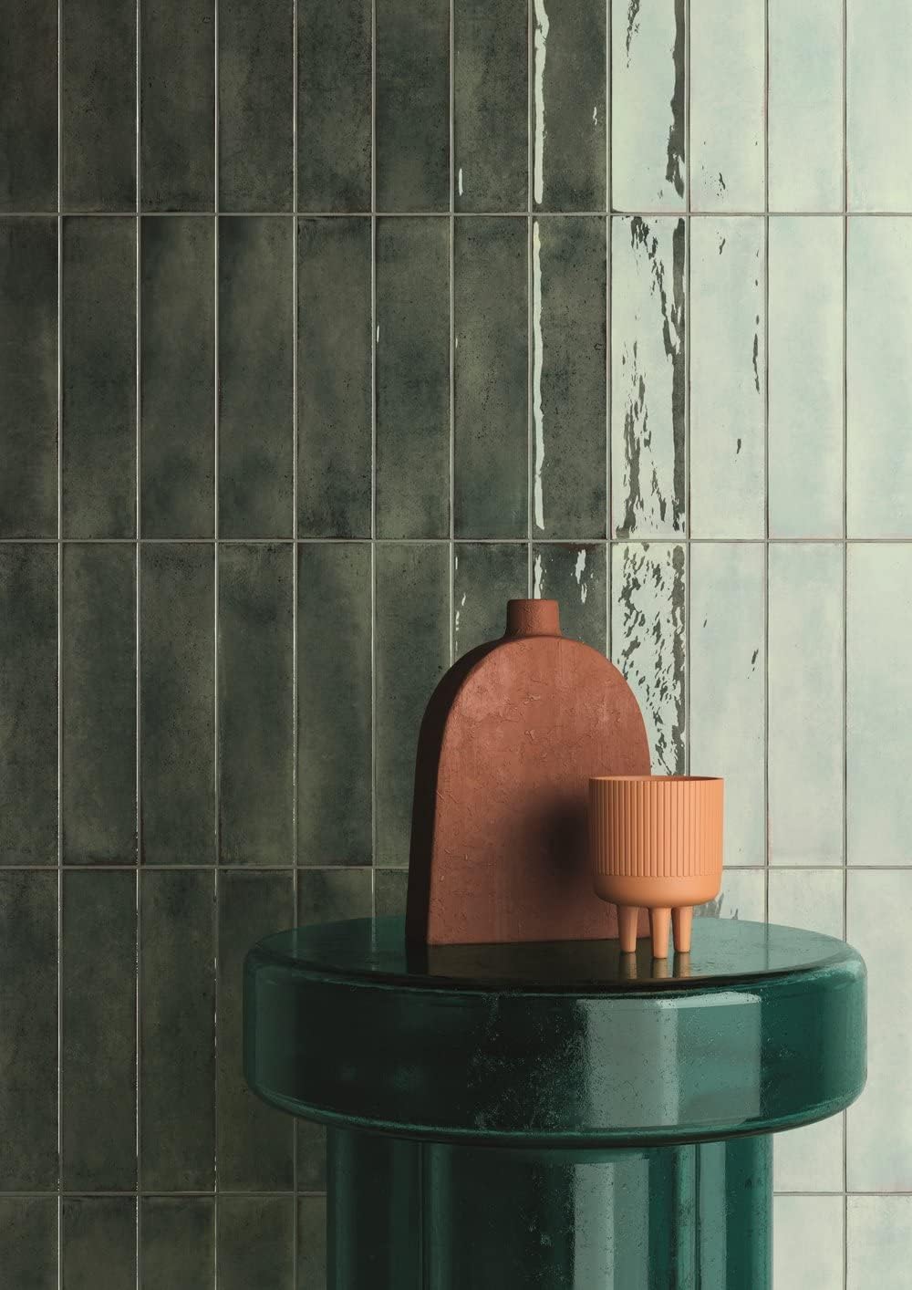 Tenedos Scandiano Handmade Glossy 2.5x10 Subway Porcelain Wall Tile backsplash for Kitchen, Bathroom Shower, Accent Decor, Fireplace (Dark Green, Box of 50 Pieces) (8 Square feet)