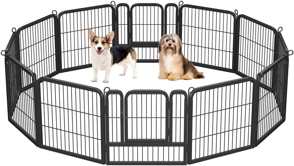 Yaheetech Dog Playpen Outdoor, 24 inch 16 Panels Dog Pen Indoor Heavy Duty Puppy Exercise Pen Metal Pet Fence for RV Camping/Yard/Garden