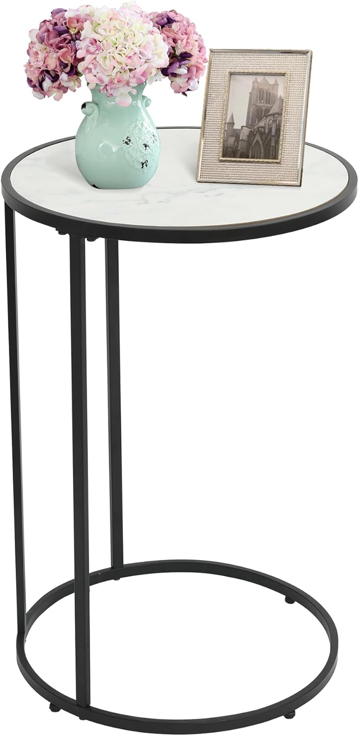 Marble Side Couch Table Gold Rectangle Tables for Small Spaces Coffee Table, Modern Accent Tables Narrow End Table for Living Room, Bedroom Slide Under Sofa Tables - 19" L x 12" W x 24" H