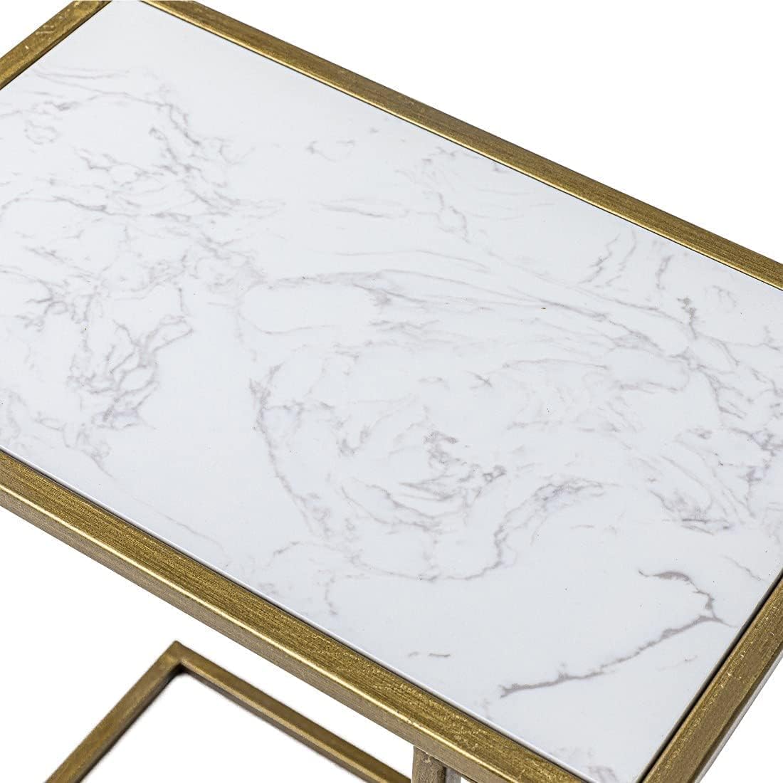 Marble Side Couch Table Gold Rectangle Tables for Small Spaces Coffee Table, Modern Accent Tables Narrow End Table for Living Room, Bedroom Slide Under Sofa Tables - 19" L x 12" W x 24" H
