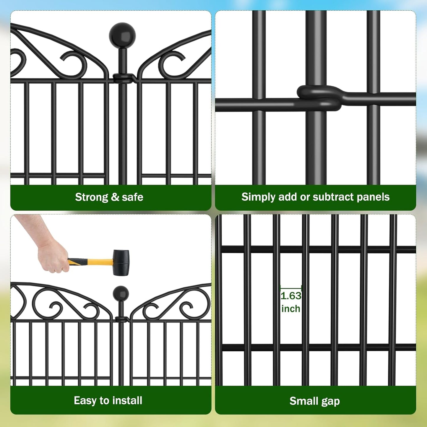 Garden Fence 12 Panel - 30in H x 23.6ft L, No Dig Rustproof Metal Tall Animal Barrier for Dogs Rabbits, Decorative Outdoor Border for Yard, Patio, and Flower Beds