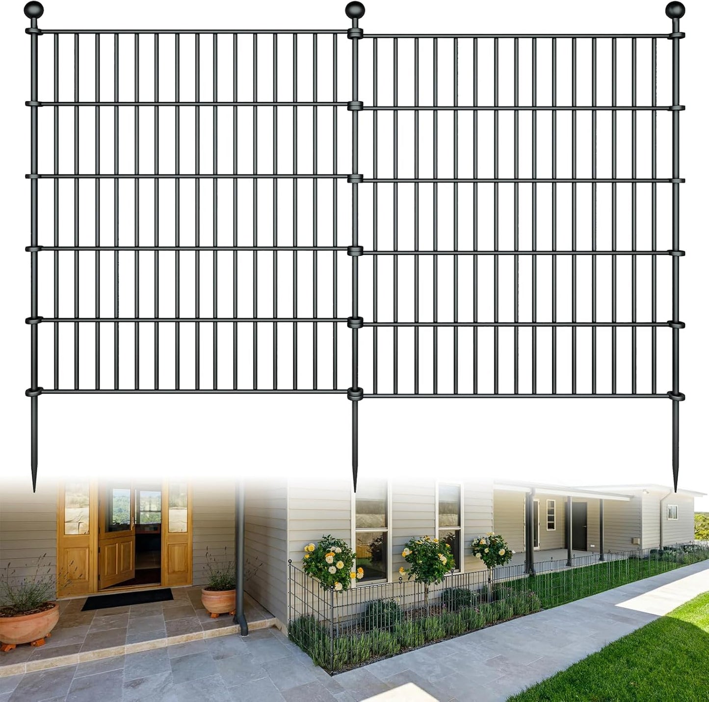10 Panels Garden Fence Dog Fence Outdoor for Yard,32in H x 23.6ft L Rustproof Metal Fencing with Ground Stakes|No Dig Temporary Animal Proof Containment for Pets/Rabbits|Durable Patio Security Panels