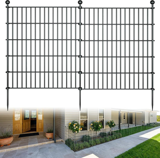 10 Panels Garden Fence Dog Fence Outdoor for Yard,32in H x 23.6ft L Rustproof Metal Fencing with Ground Stakes|No Dig Temporary Animal Proof Containment for Pets/Rabbits|Durable Patio Security Panels