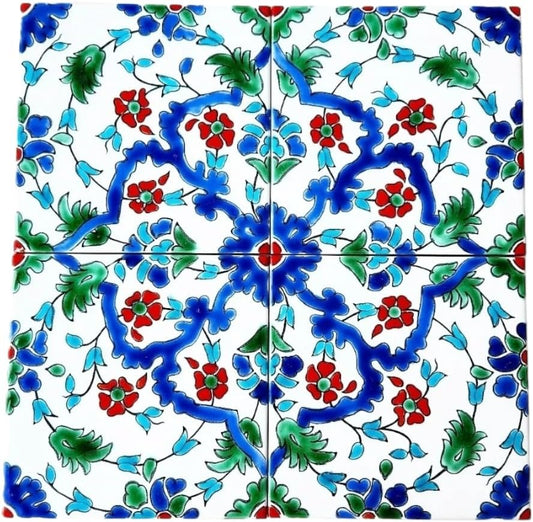 DYARI Decorative Ceramic Tiles – Hand Painted Indoor & Outdoor – Spanish Artisan Top Kitchen – Mediterranean Tiles 6"x6"/One Tile – Durable Colorful (Karaj, Box of 24 tiles (5.81 Sq Ft))