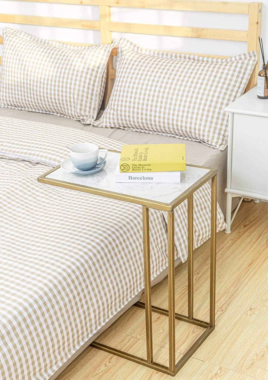 Marble Side Couch Table Gold Rectangle Tables for Small Spaces Coffee Table, Modern Accent Tables Narrow End Table for Living Room, Bedroom Slide Under Sofa Tables - 19" L x 12" W x 24" H
