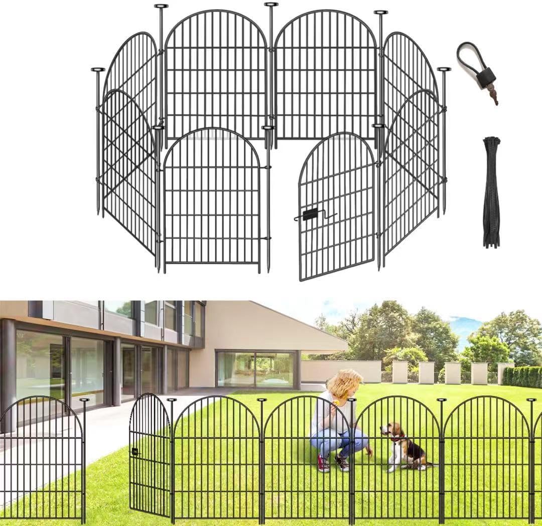 ADAVIN Garden Fence Animal Barrier with Gate 32 in(H)×35 Ft(L) 16 Panels,Rustproof Metal Wire Tall Fencing Border for Dogs Rabbits,Outdoor no dig pet Fences,Black Flower Edging for Yard,Arched