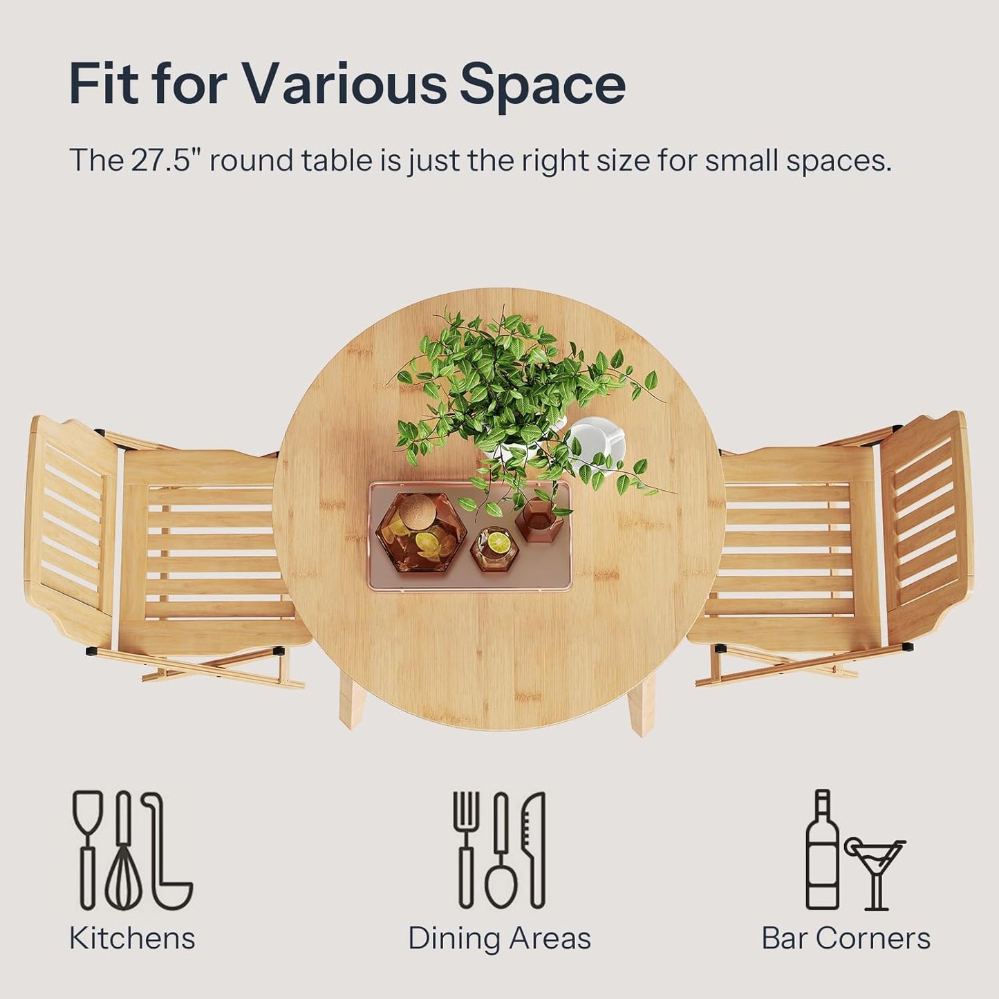 HOOBRO Bamboo Dining Table, Round Dining Table for 2, 27.5" Kitchen Table for Small Space, Writing Table, Easy to Assemble, for Dining Room, Living Room, Office, Kitchen, Apartment, Natural YL71CZ01