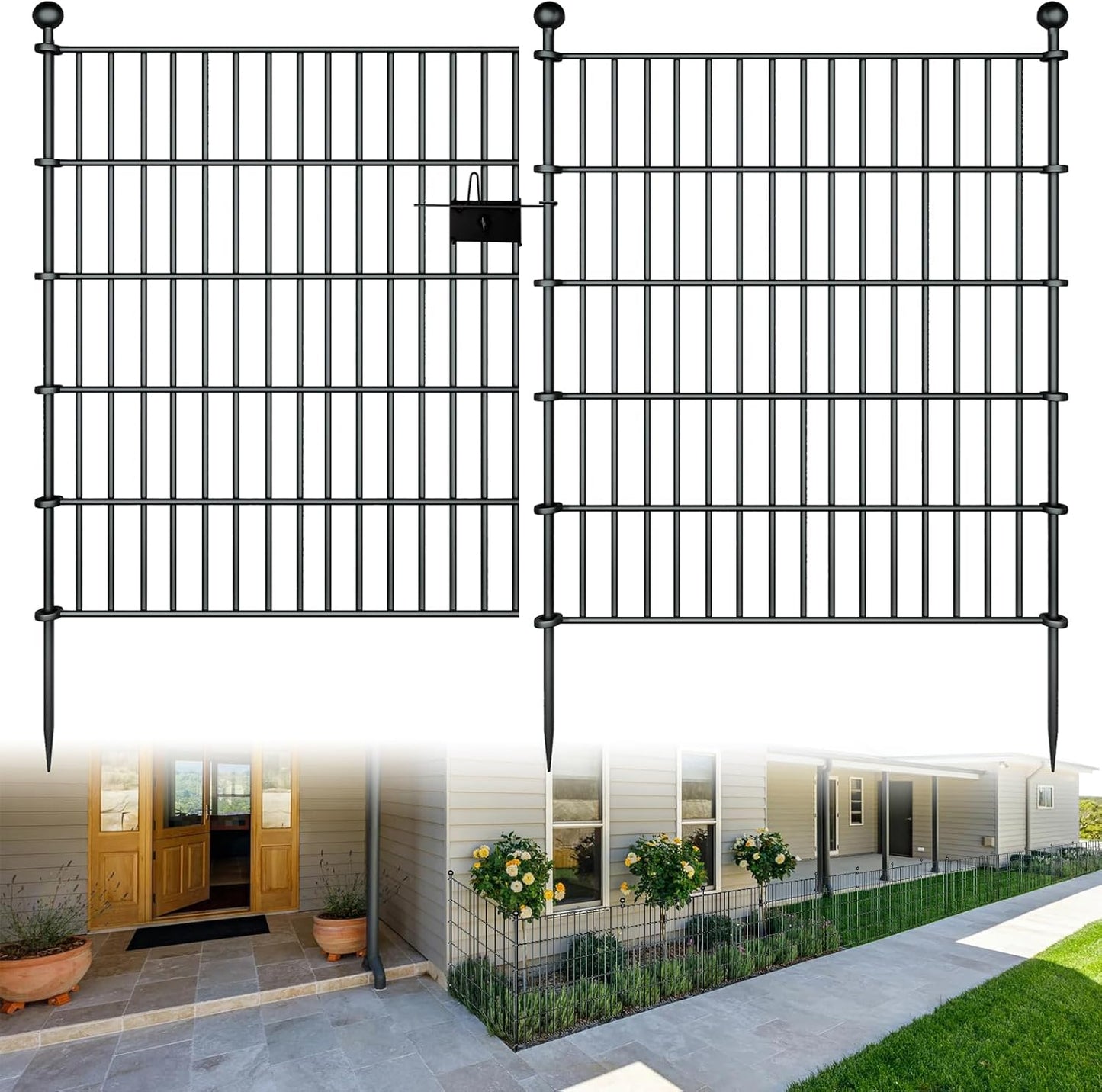 10 Panels Garden Fence Dog Fence Outdoor for Yard,32in H x 23.6ft L Rustproof Metal Fencing with Ground Stakes|No Dig Temporary Animal Proof Containment for Pets/Rabbits|Durable Patio Security Panels