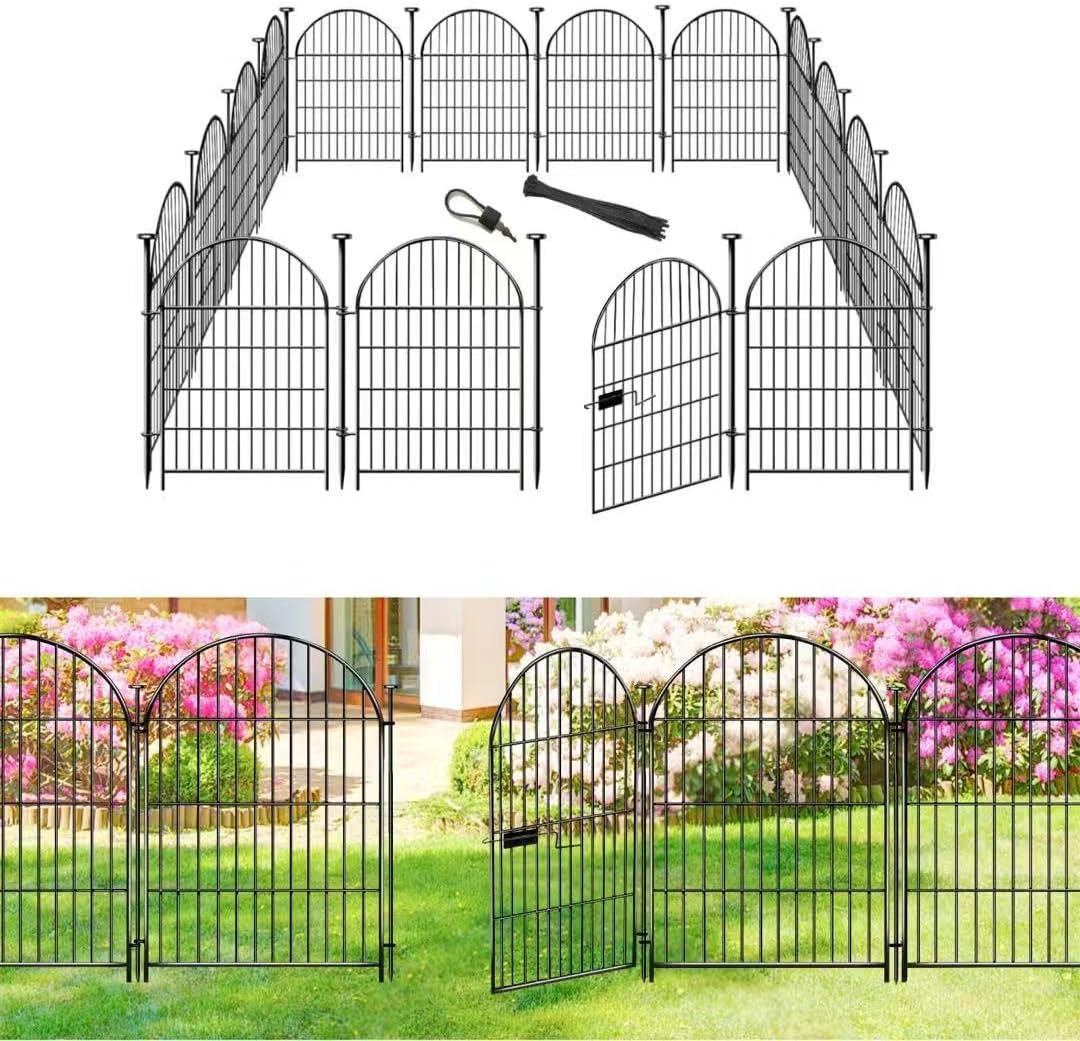 ADAVIN Garden Fence Animal Barrier with Gate 32 in(H)×35 Ft(L) 16 Panels,Rustproof Metal Wire Tall Fencing Border for Dogs Rabbits,Outdoor no dig pet Fences,Black Flower Edging for Yard,Arched