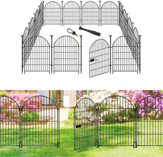 ADAVIN Garden Fence Animal Barrier with Gate 32 in(H)×35 Ft(L) 16 Panels,Rustproof Metal Wire Tall Fencing Border for Dogs Rabbits,Outdoor no dig pet Fences,Black Flower Edging for Yard,Arched