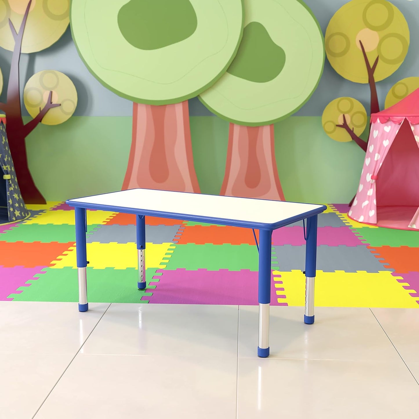 EMMA + OLIVER Adjustable Kids Activity Table for Home Use, Height-Adjustable Classroom Table for Kids, 23.625" W x 47.25" D x 14.5-23.5" H, Natural