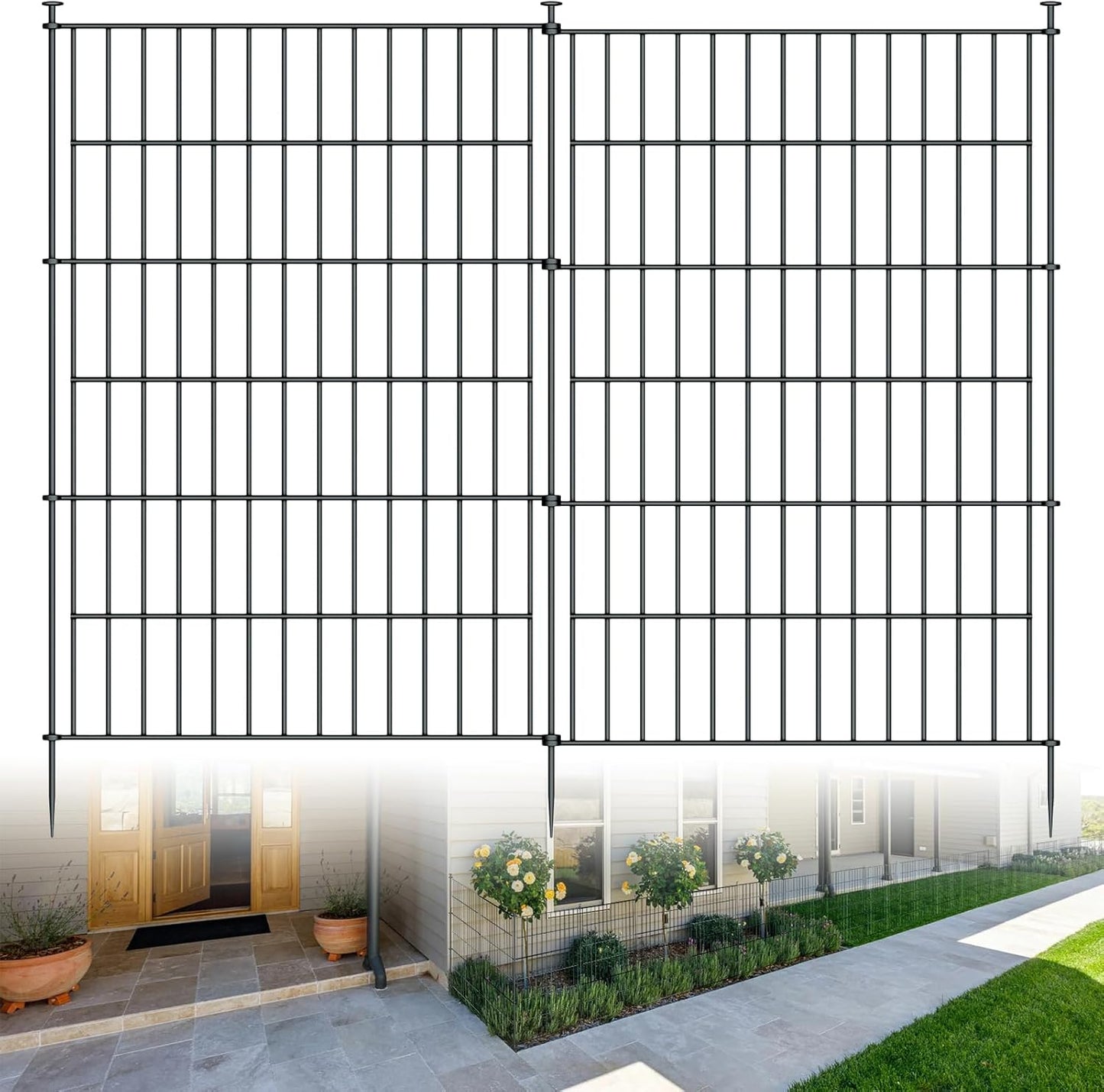 10 Panels Garden Fence Dog Fence Outdoor for Yard,32in H x 23.6ft L Rustproof Metal Fencing with Ground Stakes|No Dig Temporary Animal Proof Containment for Pets/Rabbits|Durable Patio Security Panels