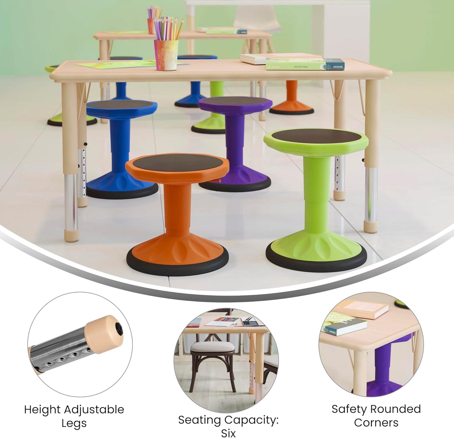 EMMA + OLIVER Adjustable Kids Activity Table for Home Use, Height-Adjustable Classroom Table for Kids, 23.625" W x 47.25" D x 14.5-23.5" H, Natural
