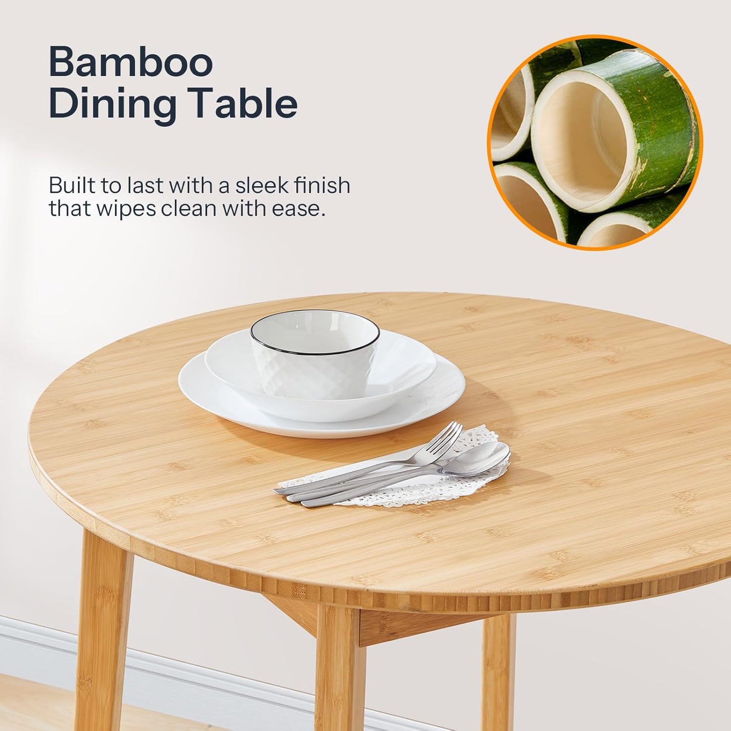 HOOBRO Bamboo Dining Table, Round Dining Table for 2, 27.5" Kitchen Table for Small Space, Writing Table, Easy to Assemble, for Dining Room, Living Room, Office, Kitchen, Apartment, Natural YL71CZ01