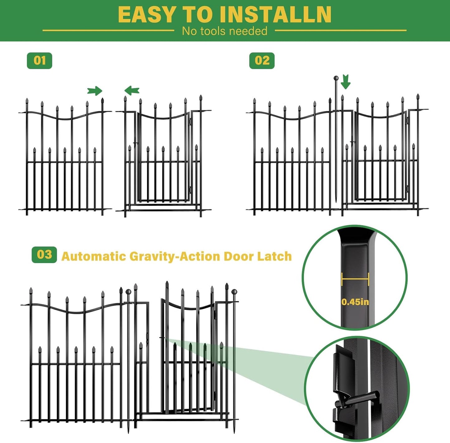 10 Panels No Dig Decorative Garden Fence, 32in(H)×22ft(L) Heavy-Duty Rustproof Metal Panels, Outdoor Dog Barrier for Yard & Patio, Landscape, Border| Portable Temporary Fencing