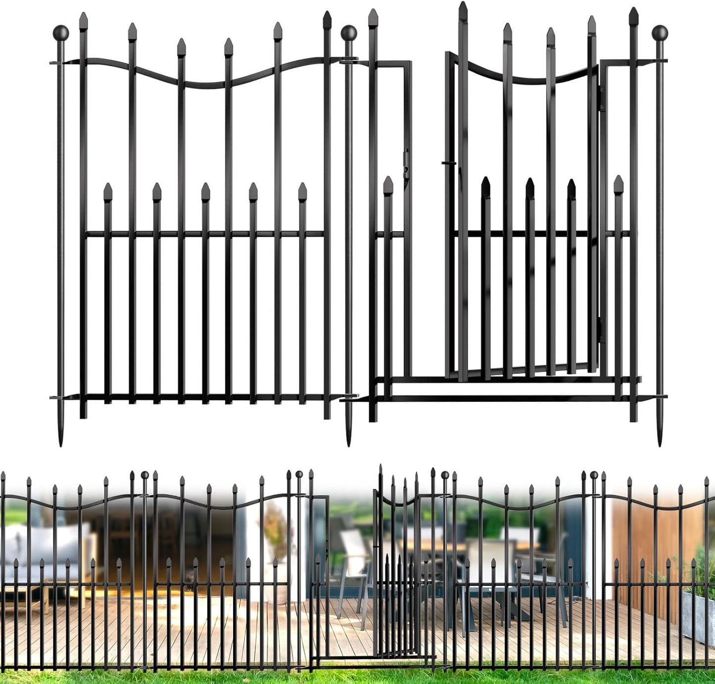 10 Panels No Dig Decorative Garden Fence, 32in(H)×22ft(L) Heavy-Duty Rustproof Metal Panels, Outdoor Dog Barrier for Yard & Patio, Landscape, Border| Portable Temporary Fencing