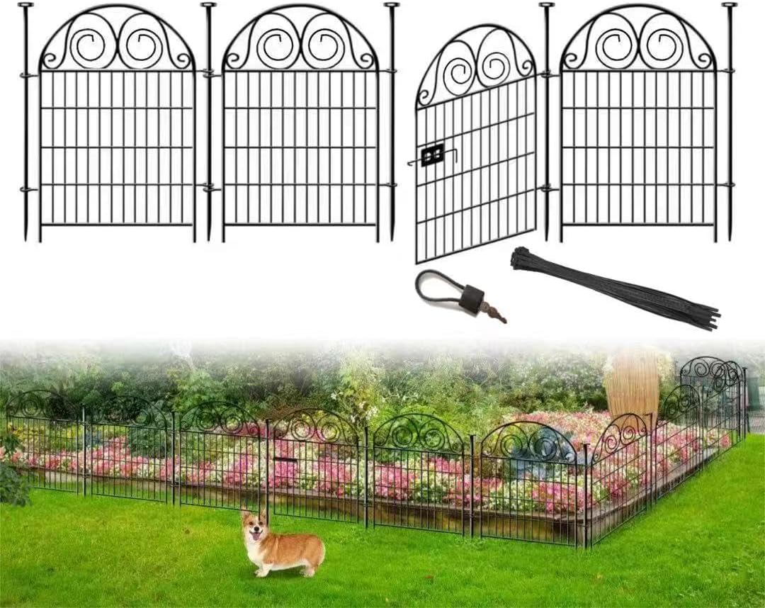Tall Garden Fence Animal Barrier with Gate, 40 in(H) 12 Panels Garden Fences and Borders for Dogs, Dog Fence Outdoor for Yard, Total Length 26.2 Ft Metal Temporary Fencing│Patented