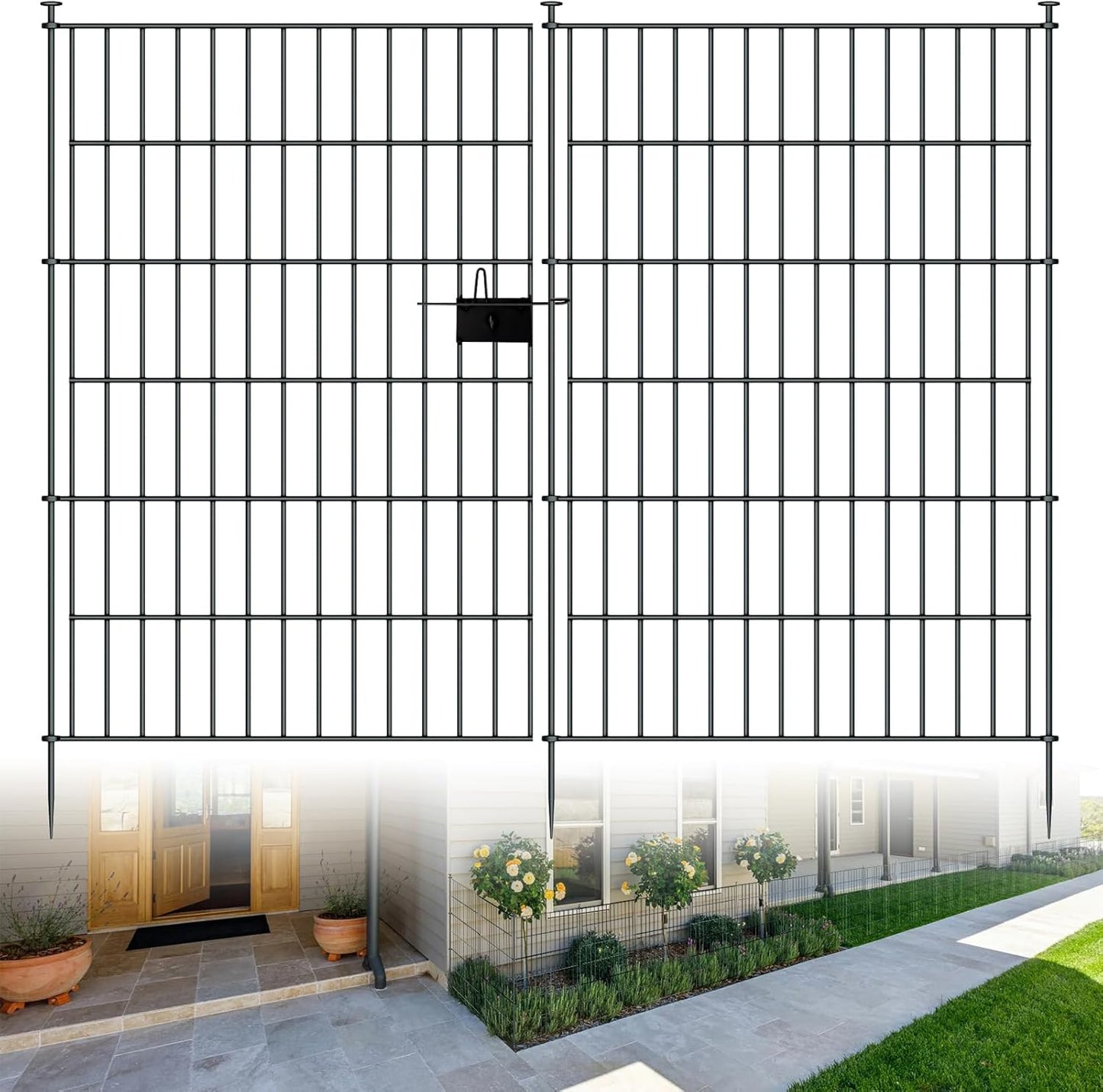 10 Panels Garden Fence Dog Fence Outdoor for Yard,32in H x 23.6ft L Rustproof Metal Fencing with Ground Stakes|No Dig Temporary Animal Proof Containment for Pets/Rabbits|Durable Patio Security Panels