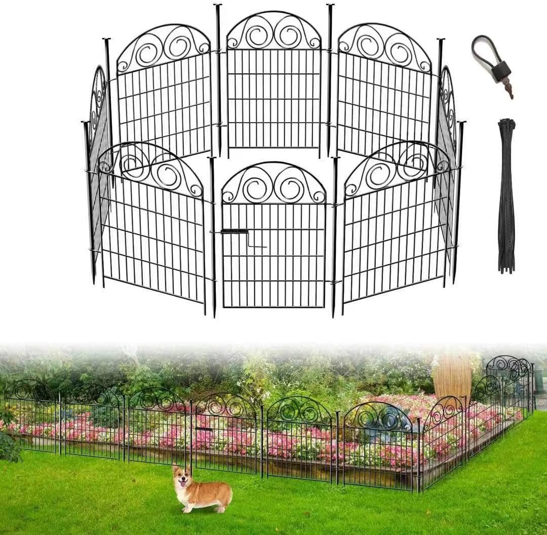 Tall Garden Fence Animal Barrier with Gate, 40 in(H) 12 Panels Garden Fences and Borders for Dogs, Dog Fence Outdoor for Yard, Total Length 26.2 Ft Metal Temporary Fencing│Patented