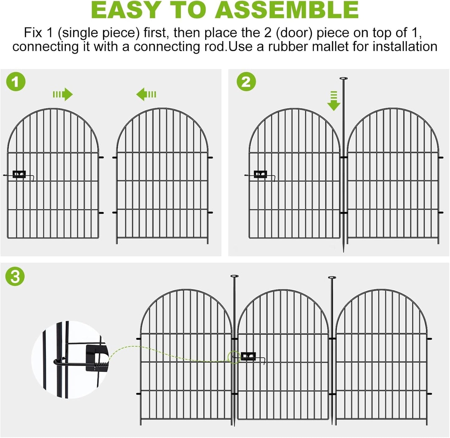 ADAVIN Garden Fence Animal Barrier with Gate 32 in(H)×35 Ft(L) 16 Panels,Rustproof Metal Wire Tall Fencing Border for Dogs Rabbits,Outdoor no dig pet Fences,Black Flower Edging for Yard,Arched