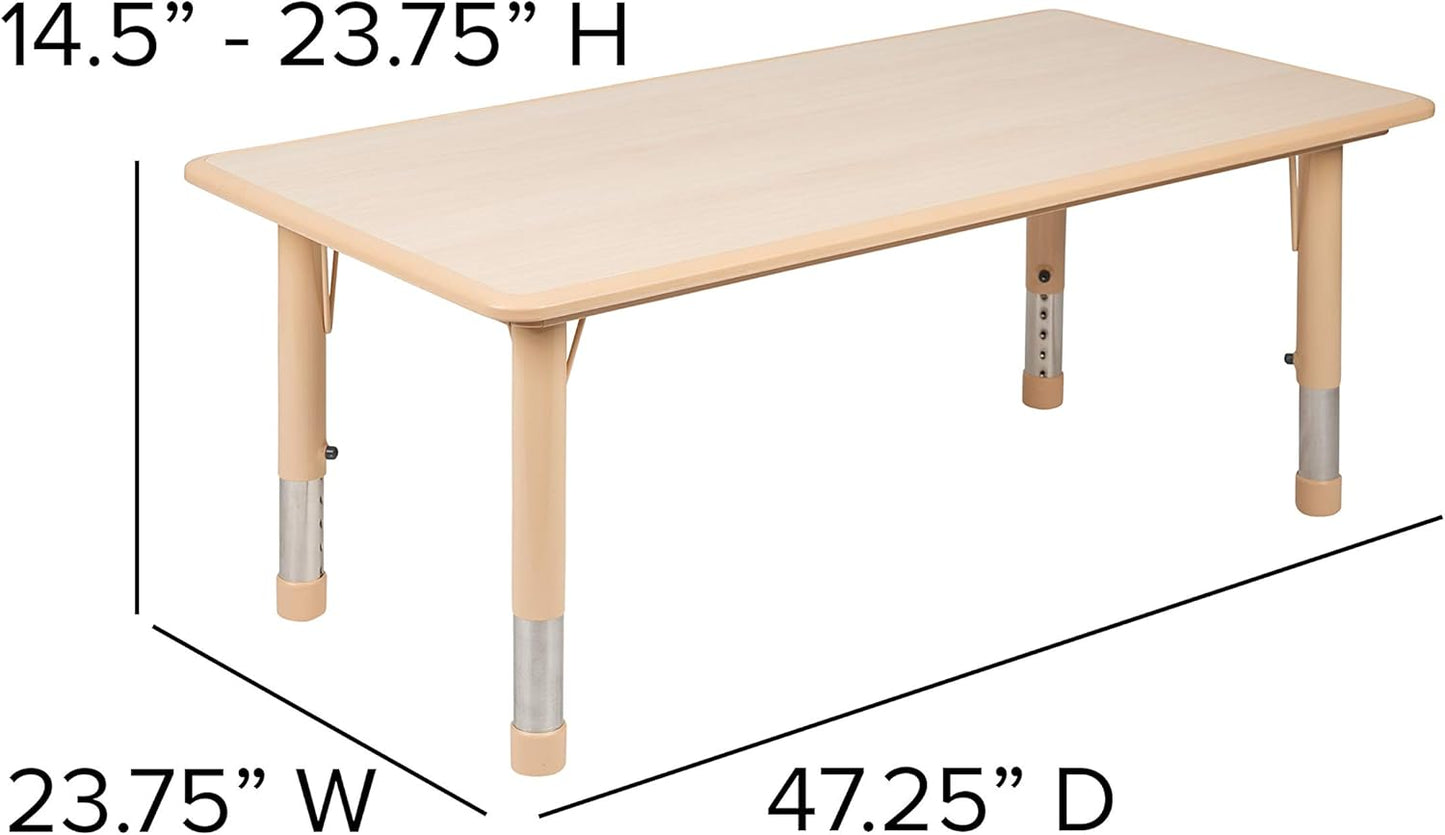 EMMA + OLIVER Adjustable Kids Activity Table for Home Use, Height-Adjustable Classroom Table for Kids, 23.625" W x 47.25" D x 14.5-23.5" H, Natural