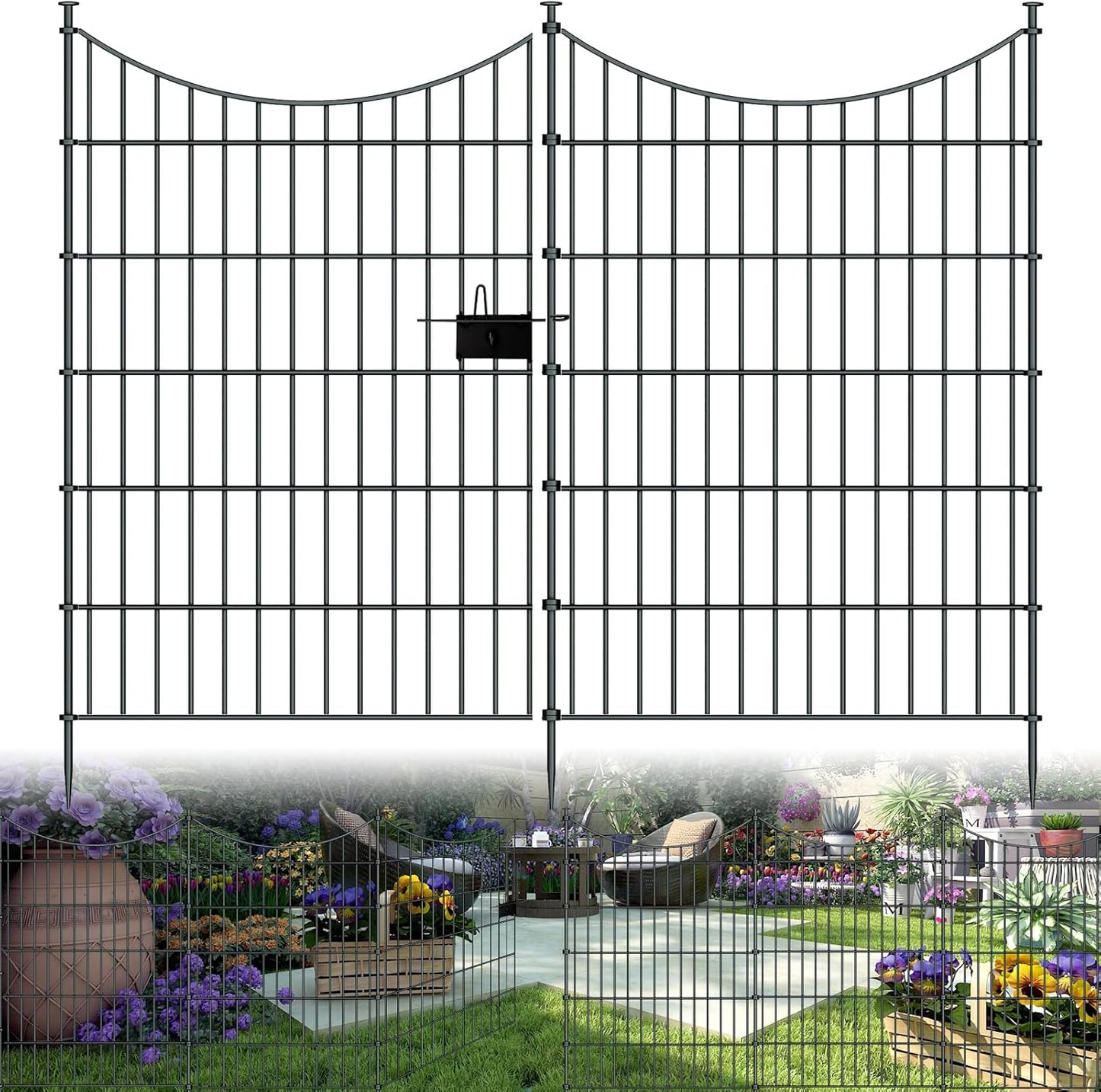 10 Panels Garden Fence Dog Fence Outdoor for Yard, 32in H x 23.6ft L Rustproof Metal Fencing with Ground Stakes | No Dig Animal Proof Containment for Pets/Rabbits | Durable Patio Security Panels