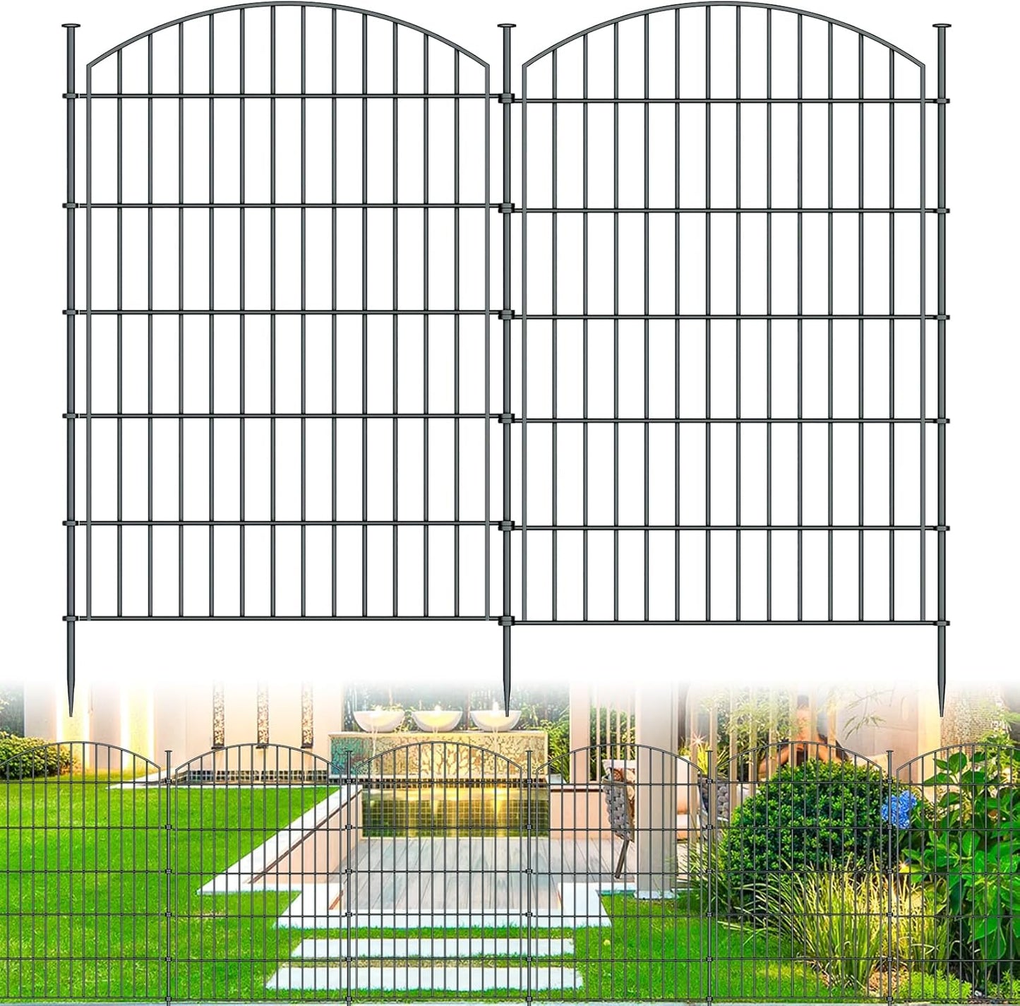 10 Panels Garden Fence Dog Fence Outdoor for Yard, 32in H x 23.6ft L Rustproof Metal Fencing with Ground Stakes | No Dig Animal Proof Containment for Pets/Rabbits | Durable Patio Security Panels