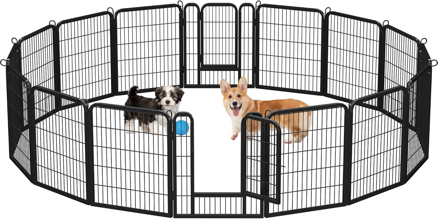 Yaheetech Dog Playpen Outdoor, 24 inch 16 Panels Dog Pen Indoor Heavy Duty Puppy Exercise Pen Metal Pet Fence for RV Camping/Yard/Garden