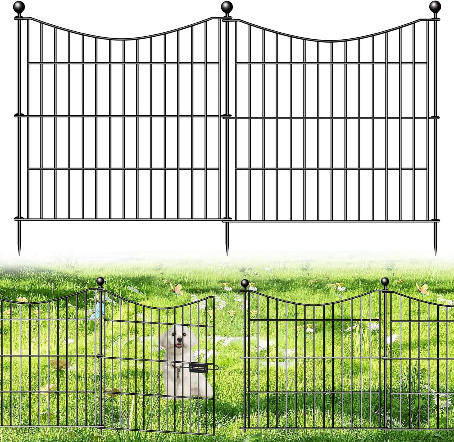 10 Panels Decorative Garden Fence with Gate, 32 in(H) X 23.6 ft(L) No Dig Dog Fence Animal Barrier Outdoor for Yard, Rustproof Metal Garden Edging and Borders, Temporary Fencing Stakes