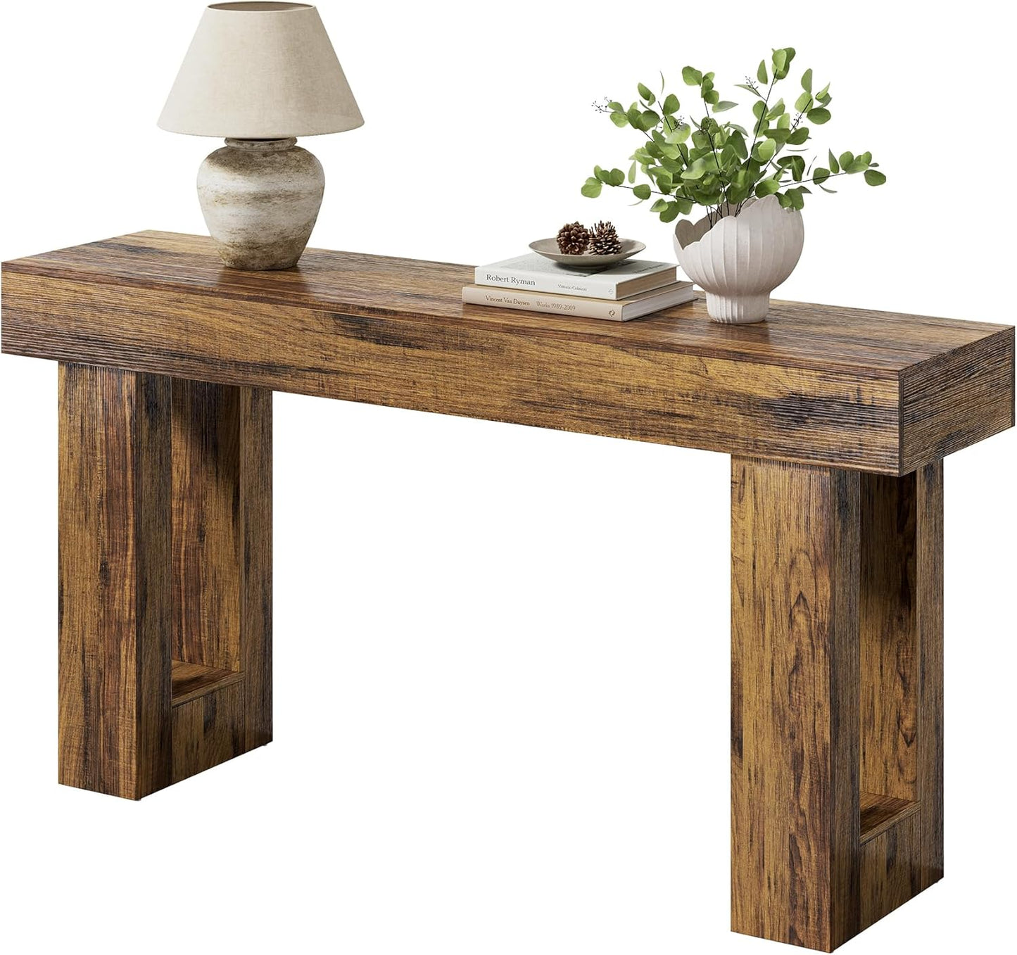 LITTLE TREE 63 Inches Long Console Table for Entryway, Sofa Table Behind Couch, Wooden Entry Table Foyer Hallway Table, Industrial Console Sofa Table for Living Room, Oak Color