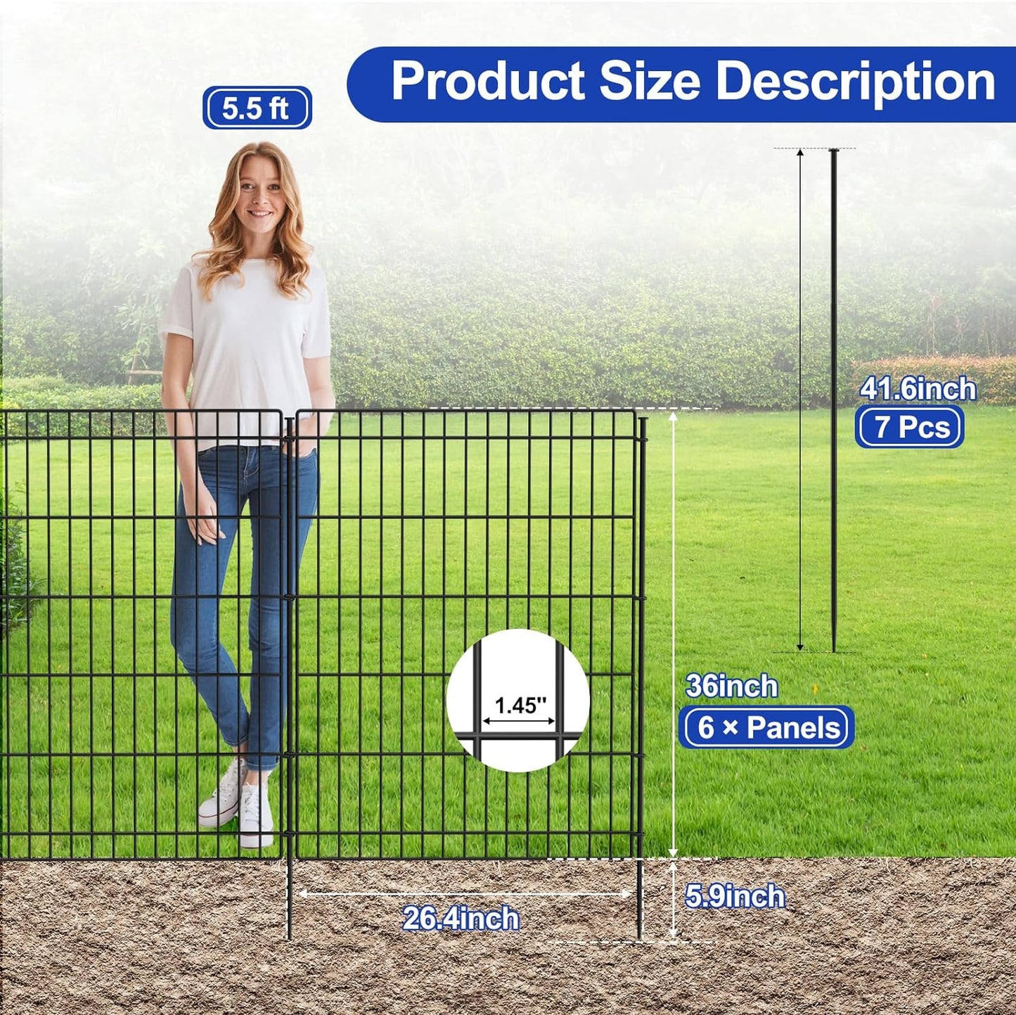 INJOPEXI Garden Fence Outdoor 6 Panels 13ft (L)×36in (H) Decorative Garden Fences with 6 Panels Rustproof Wire No Dig Metal Animal Barrier Dog Rabbit Fencing for Yard Lawn Patio - Without Fence Gate