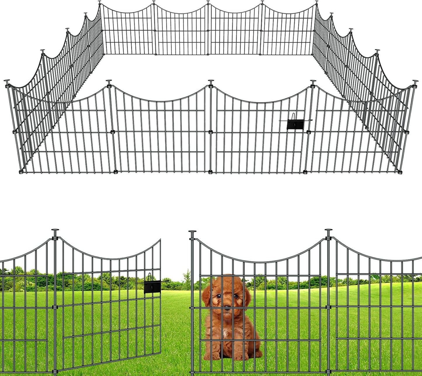 10 Panels Garden Fence Dog Fence Outdoor for Yard, 32in H x 23.6ft L Rustproof Metal Fencing with Ground Stakes | No Dig Animal Proof Containment for Pets/Rabbits | Durable Patio Security Panels