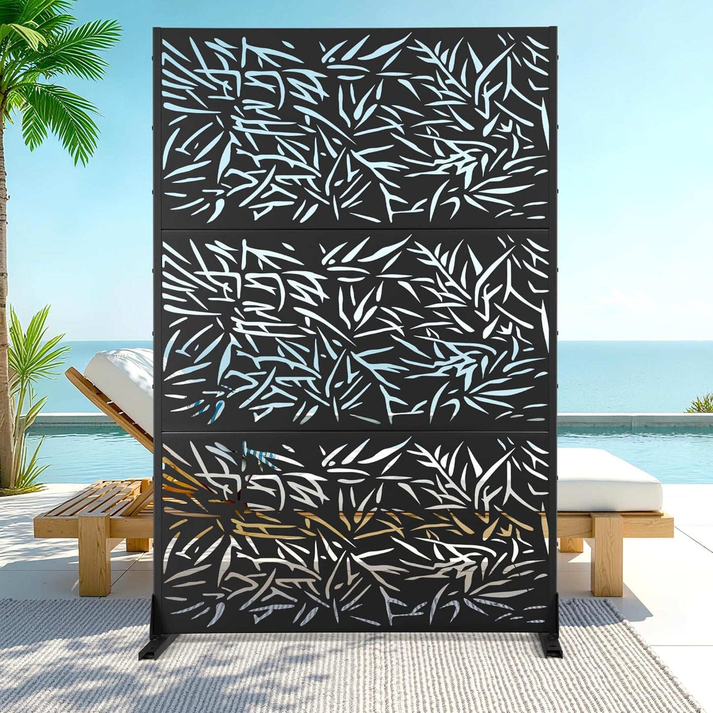Metal Privacy Screen Outdoor Privacy Screen, Freestanding Fence Panel for Outside, 72''H×47''W, Decorative Screen Panel for Backyard/Patio/Deck