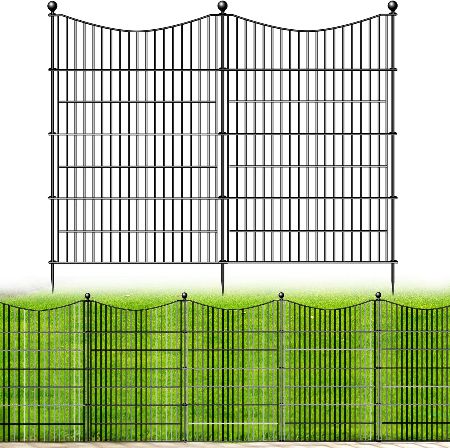 10 Panels Decorative Garden Fence with Gate, 32 in(H) X 23.6 ft(L) No Dig Dog Fence Animal Barrier Outdoor for Yard, Rustproof Metal Garden Edging and Borders, Temporary Fencing Stakes