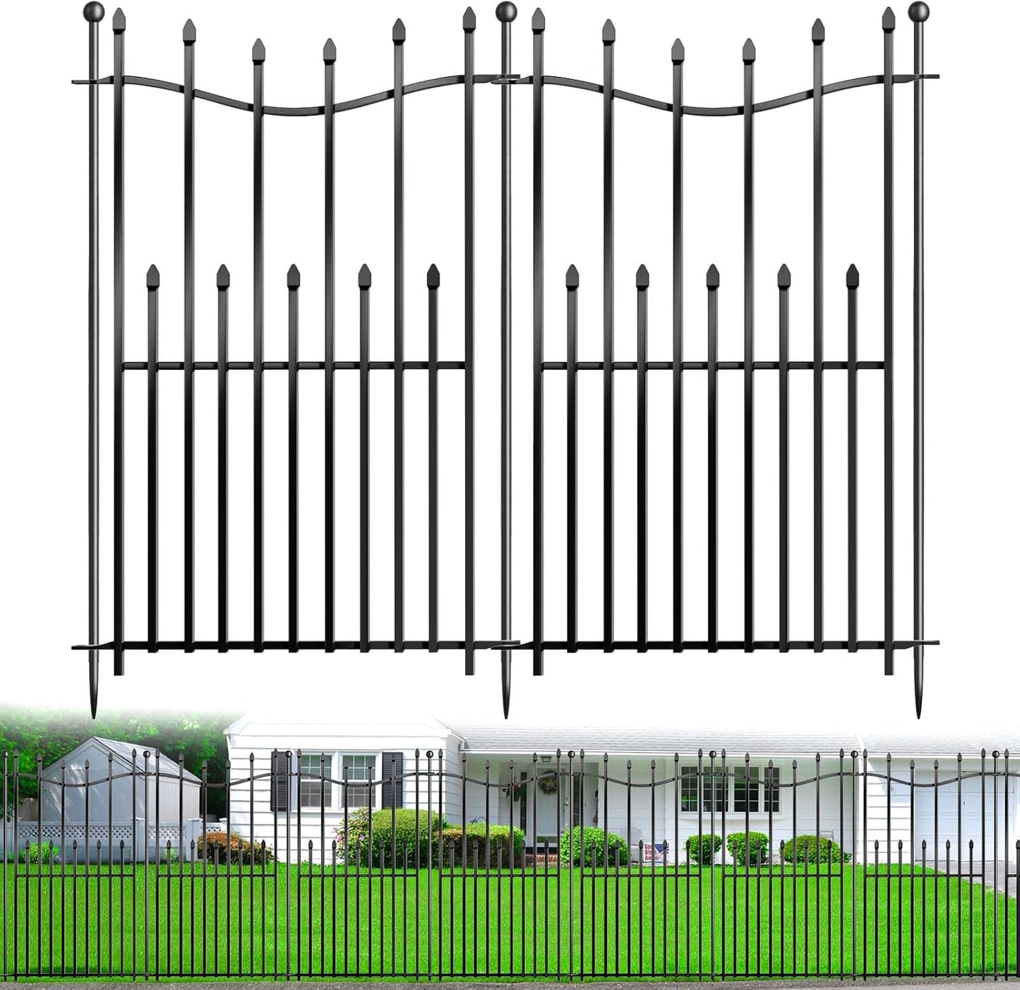 10 Panels No Dig Decorative Garden Fence, 32in(H)×22ft(L) Heavy-Duty Rustproof Metal Panels, Outdoor Dog Barrier for Yard & Patio, Landscape, Border| Portable Temporary Fencing