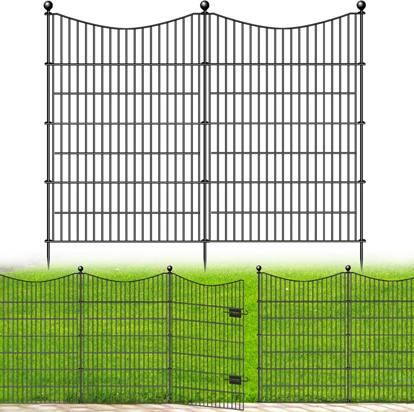 10 Panels Decorative Garden Fence with Gate, 32 in(H) X 23.6 ft(L) No Dig Dog Fence Animal Barrier Outdoor for Yard, Rustproof Metal Garden Edging and Borders, Temporary Fencing Stakes